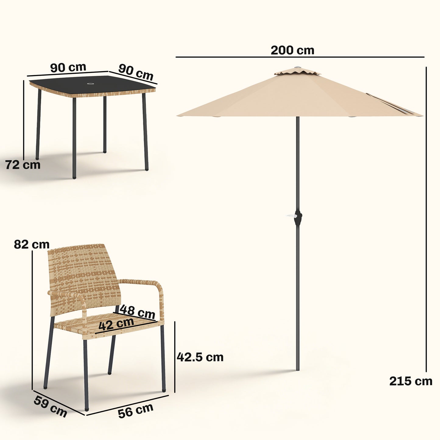4 Seater Rattan Dining Set with Parasol