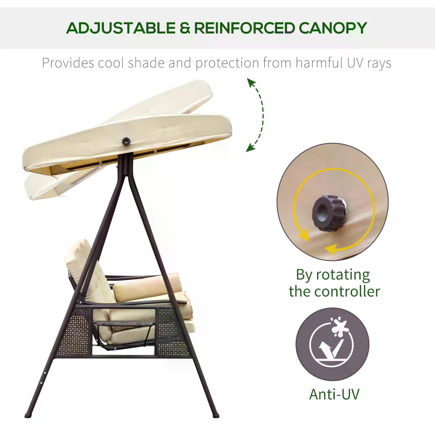 Swing Chair Hammock Chair 3 Seater Canopy Cushion Shelter Outdoor