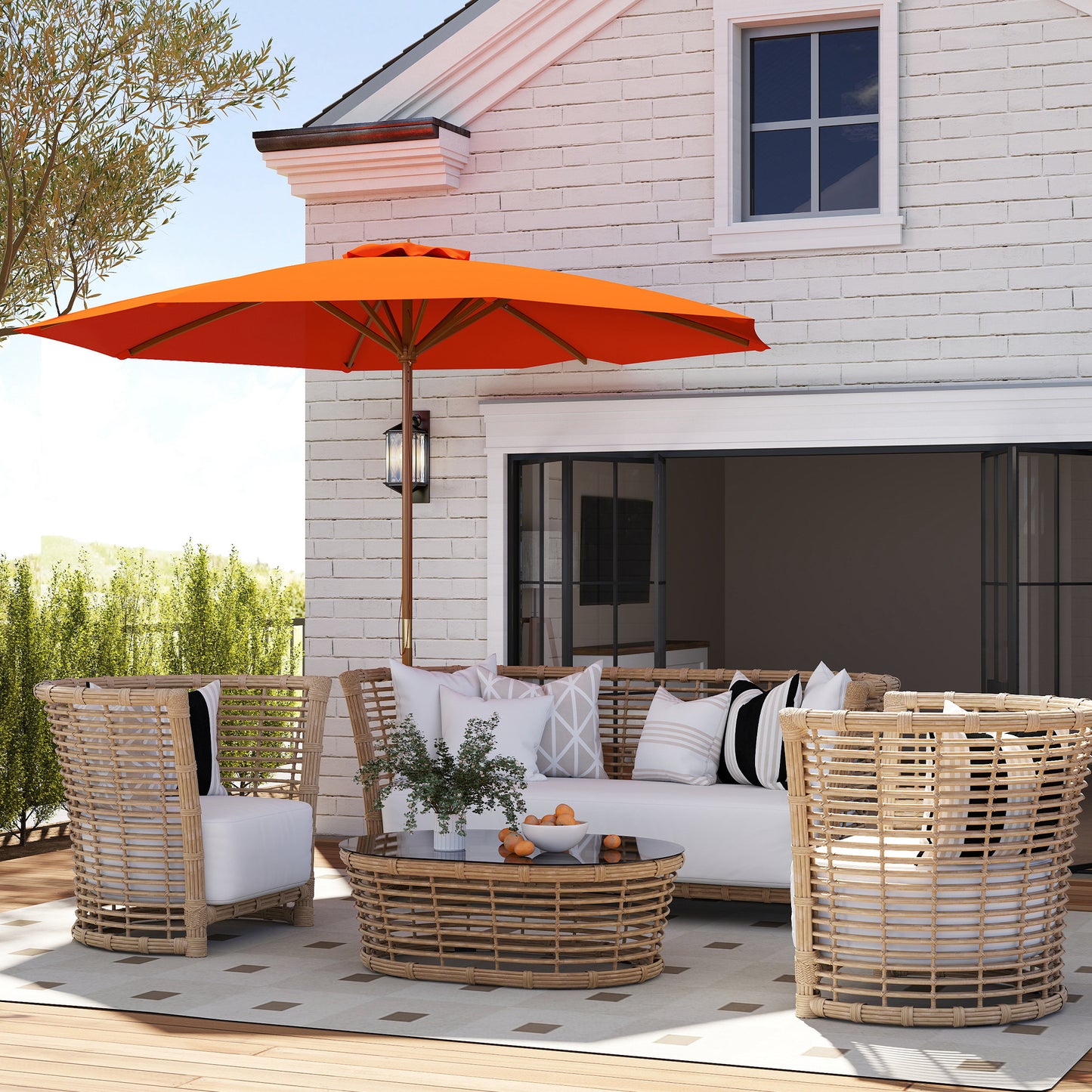 3m Wood Pole Parasol Umbrella