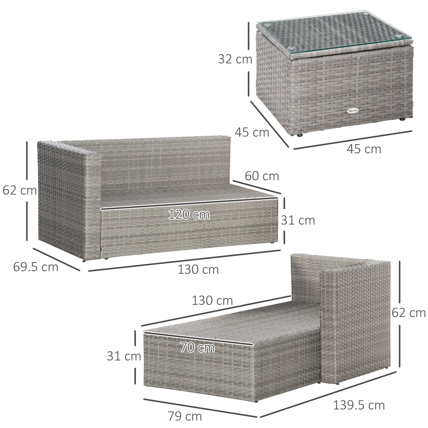 3 Pieces Outdoor PE Rattan Sofa Set