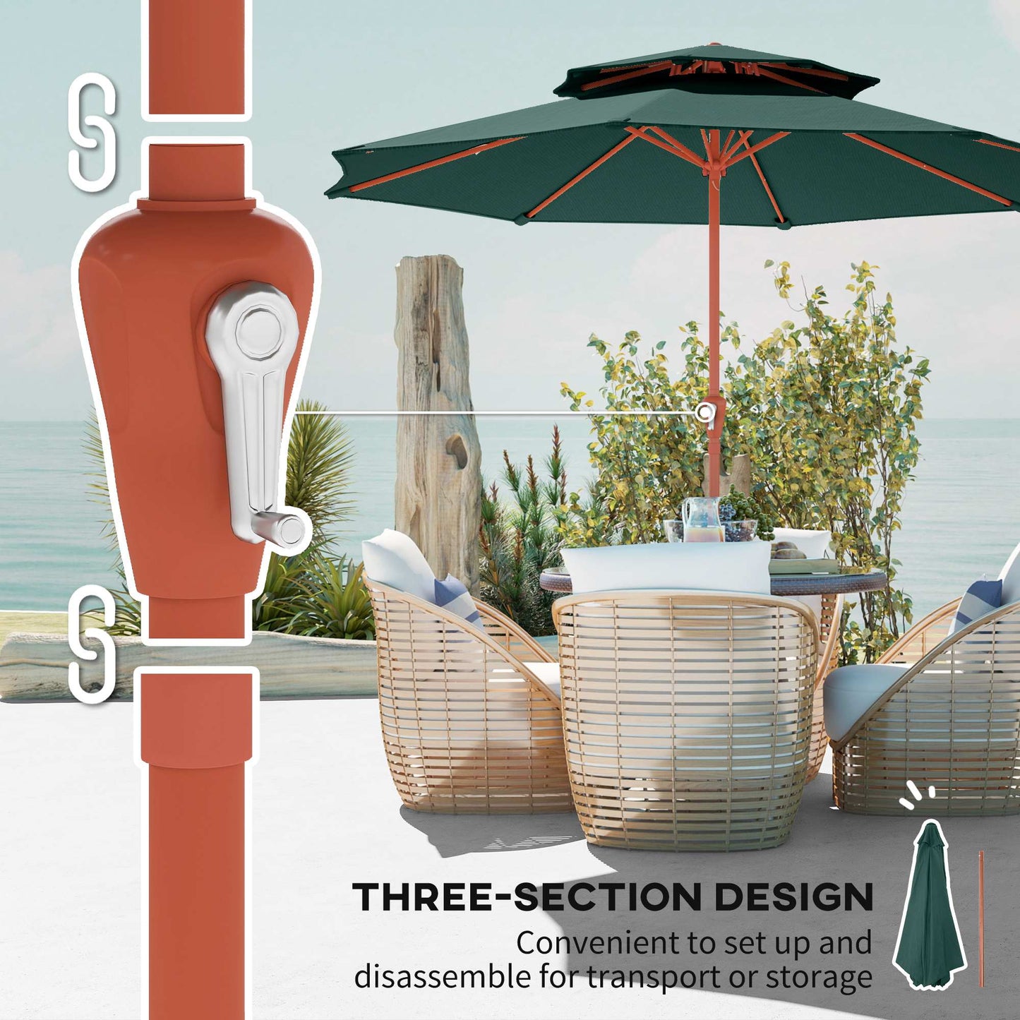 2.7 m Garden Parasol with Double Top Outdoor Market Table Umbrella
