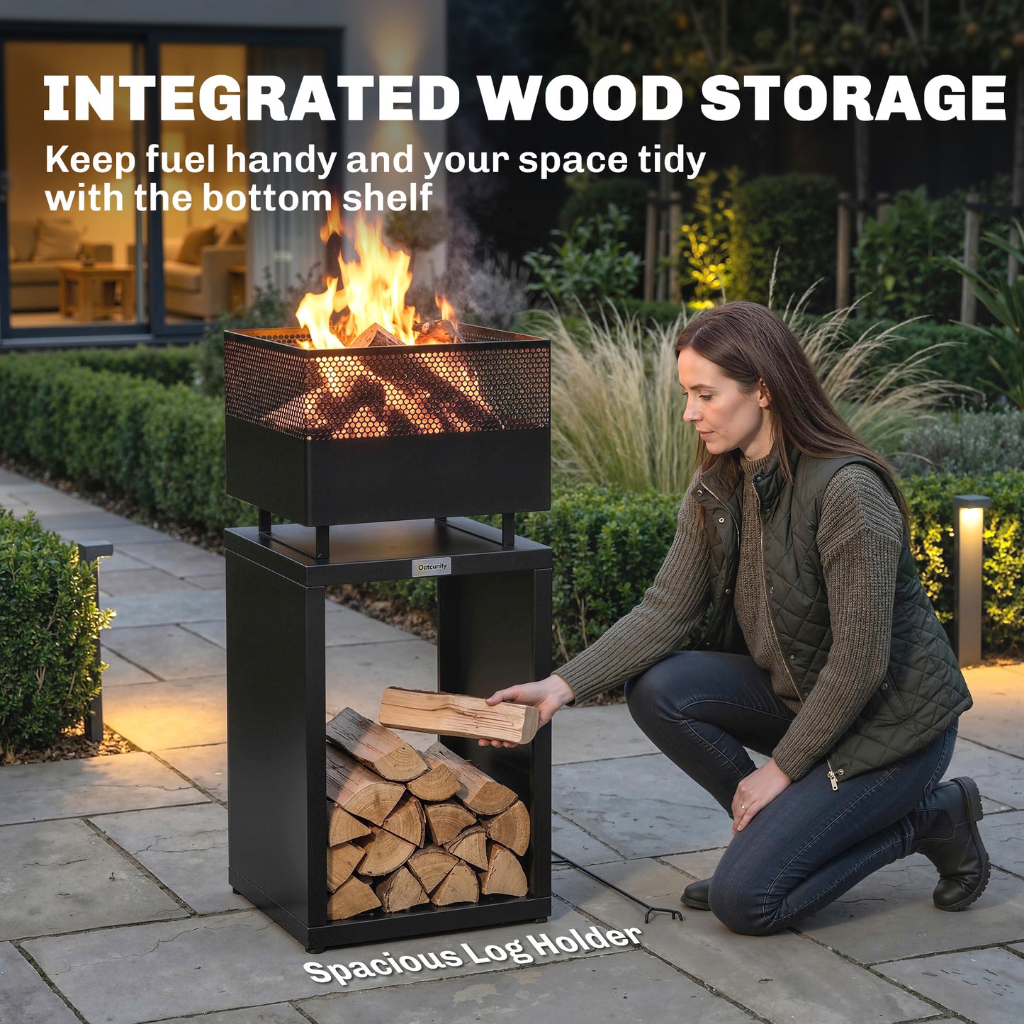 Outdoor Fire Pit with Wood Storage Wood Burning Firepit