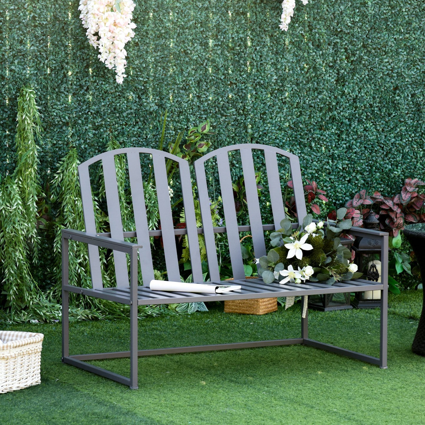 Steel Patio Garden Bench Loveseats