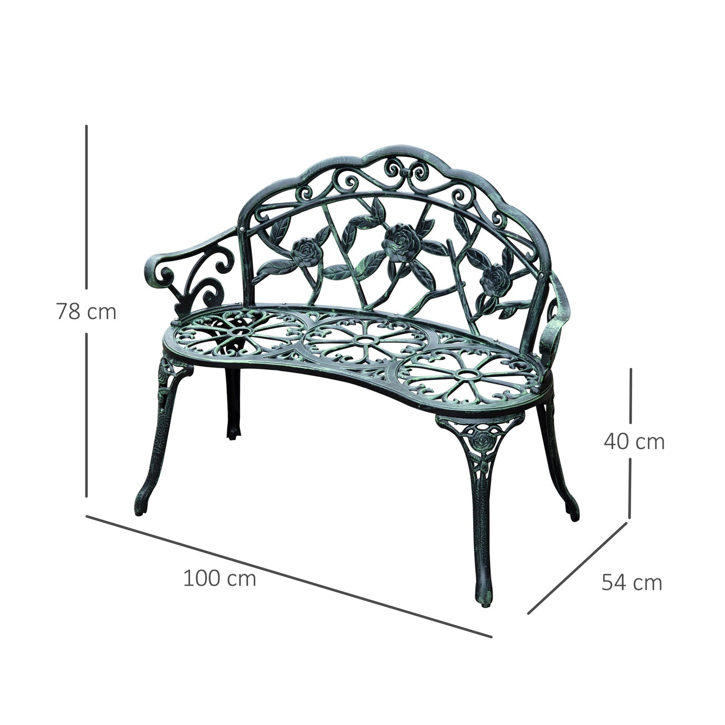 Cast Aluminum Garden Bench-Antique