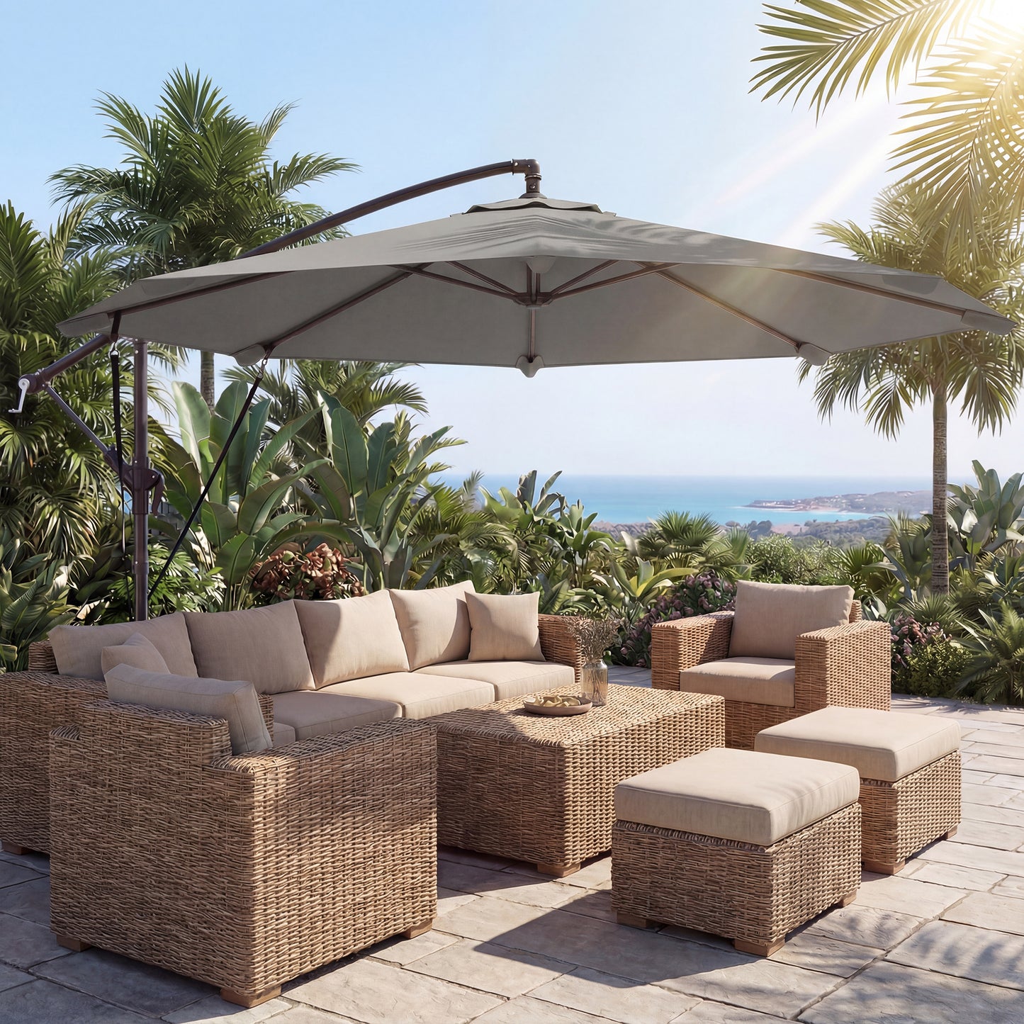 3 m Cantilever Parasol with Protective Cover and Wind Ropes