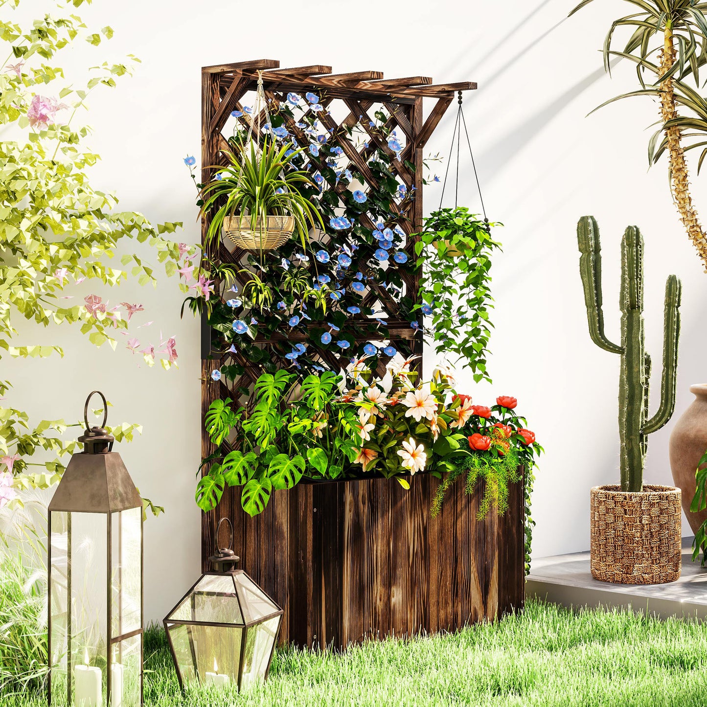 Wooden Planter with Trellis