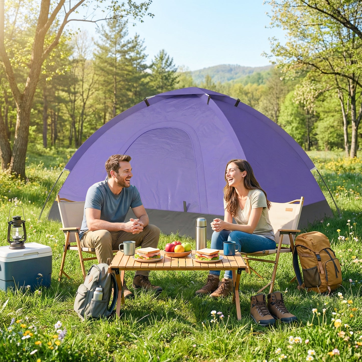 2 Person Camping Tent, Dome Tent with Zipped Doors, Storage Pocket (1)