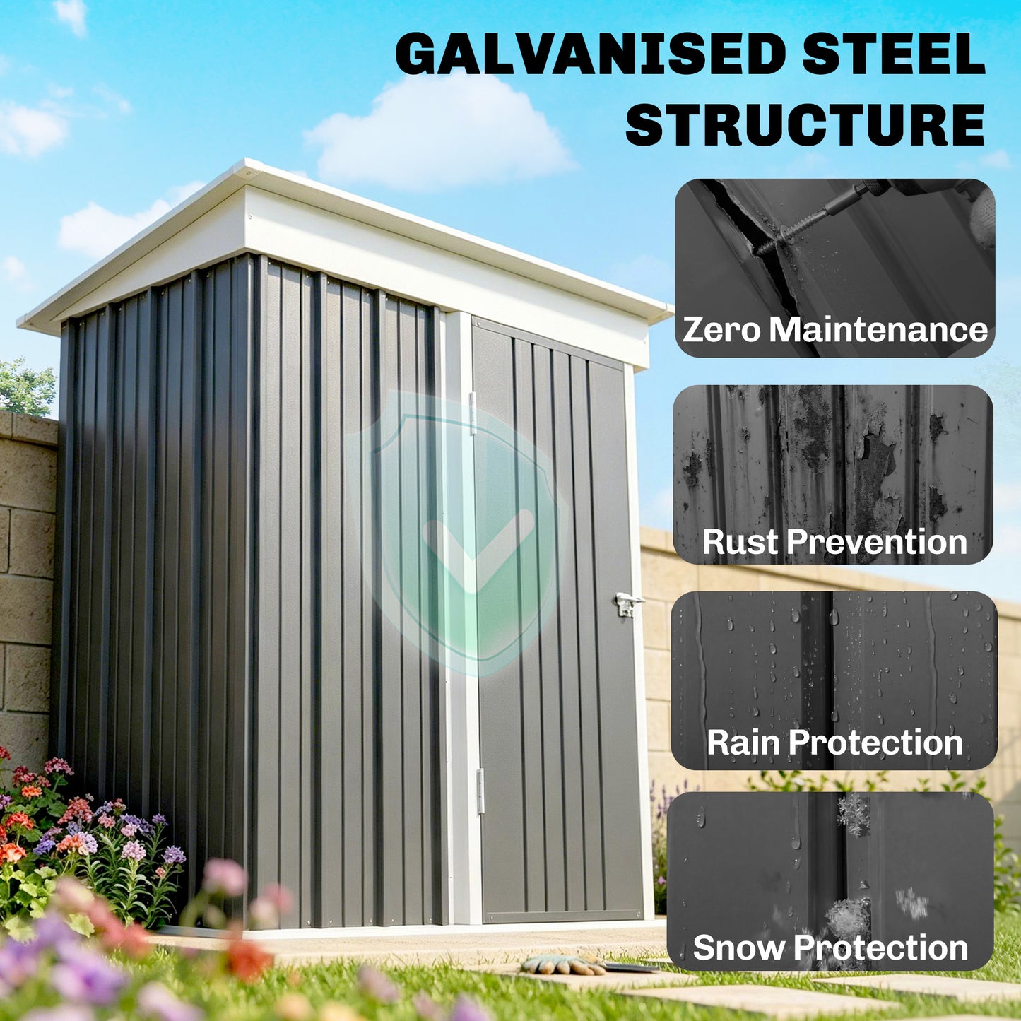 Metal Garden Shed, Outdoor Lean-to Shed for Tool Motor Bike
