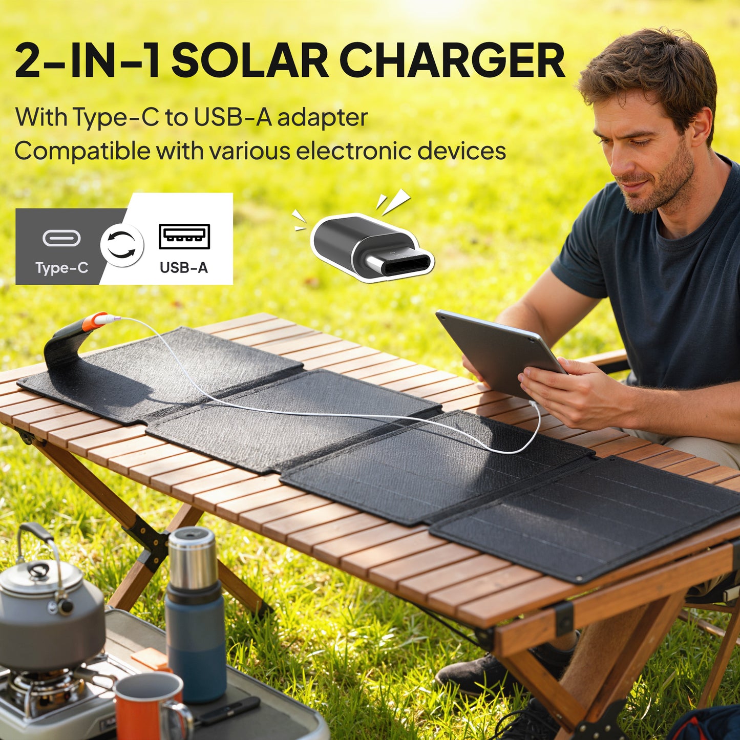 36W Foldable Solar Panel, Portable Solar Charger Type-C to USB-A