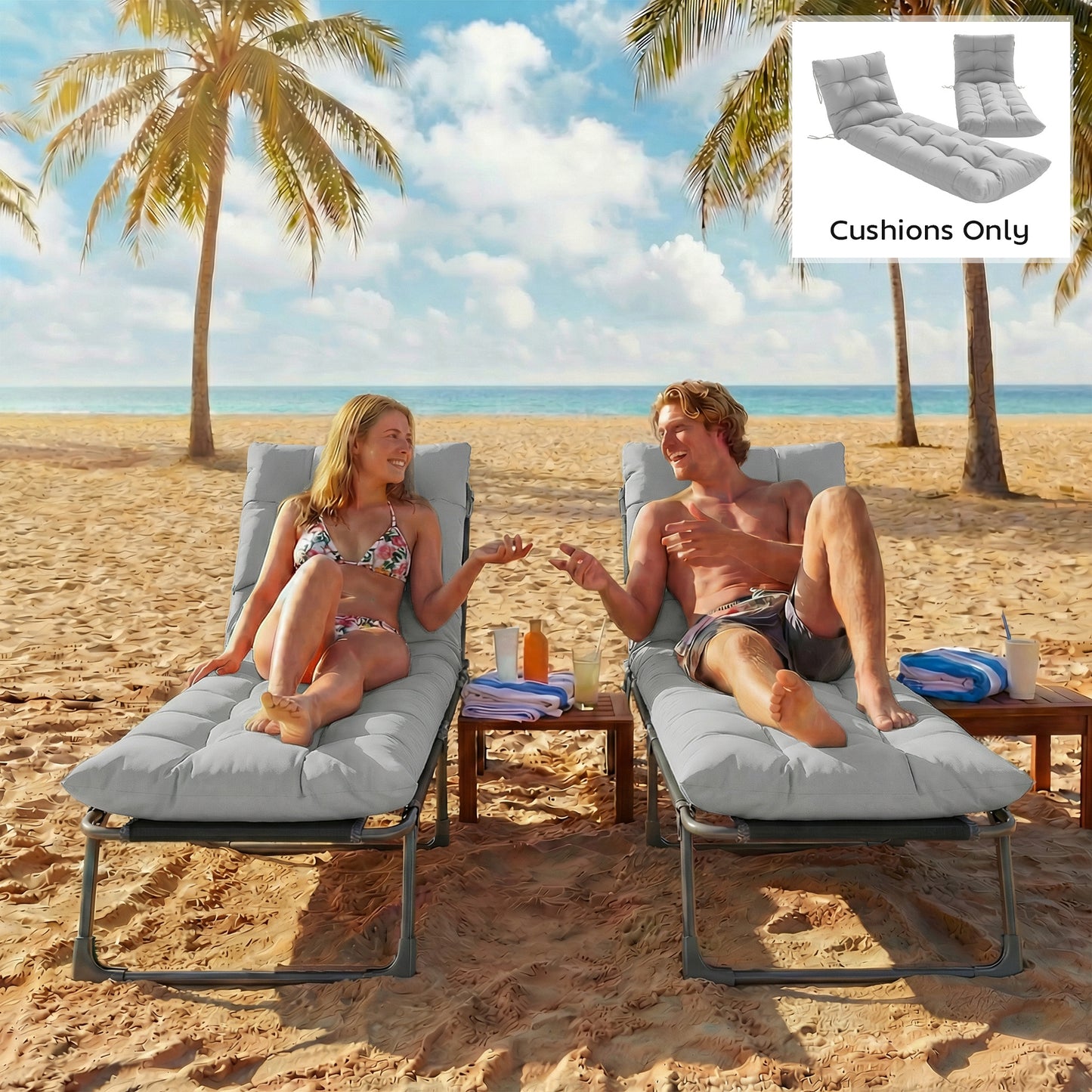 Sun Lounger Cushions Only, Garden Lounge Chair Cushions Set of 2
