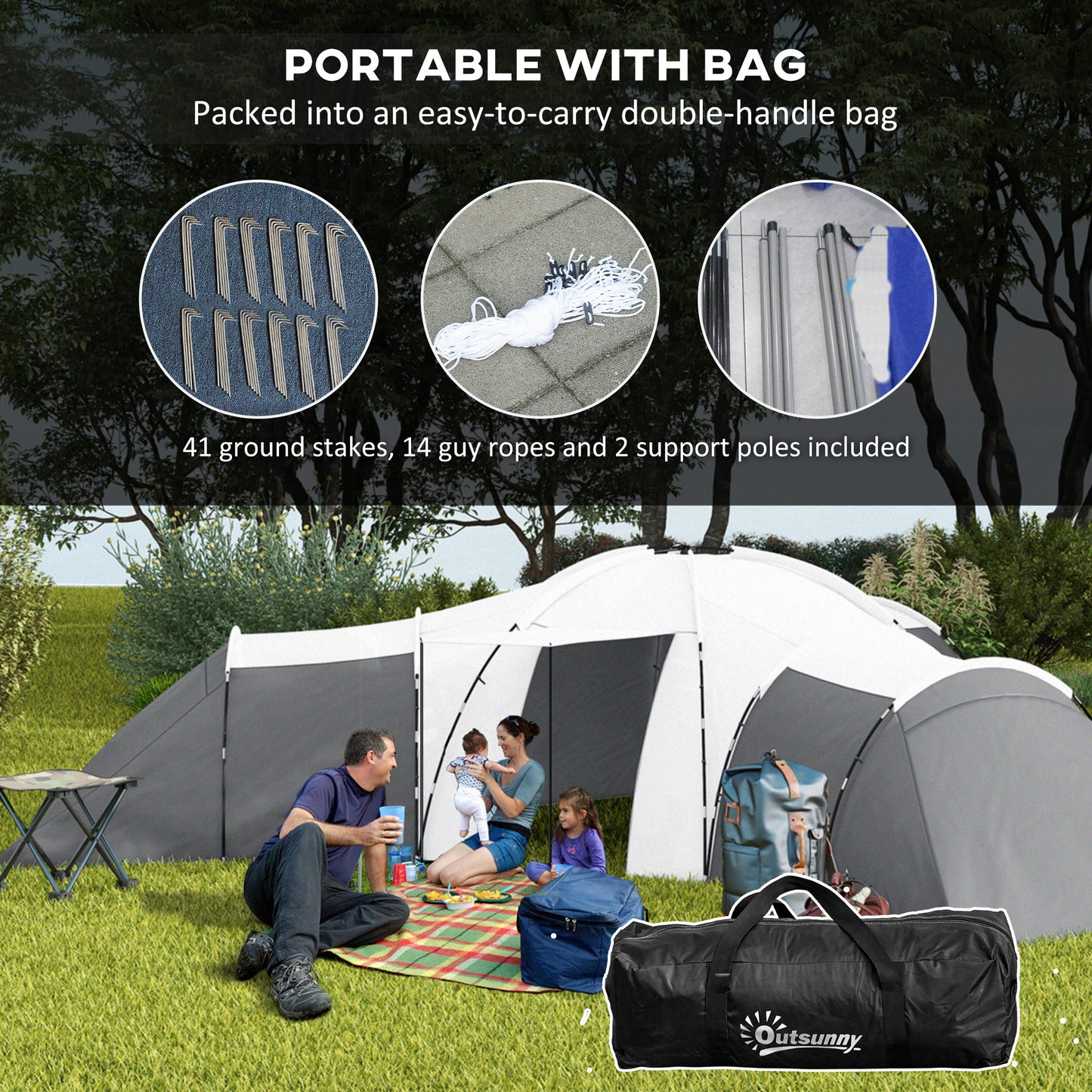 6-9 Man Tent with Bedrooms and Living Room, Accessories Included