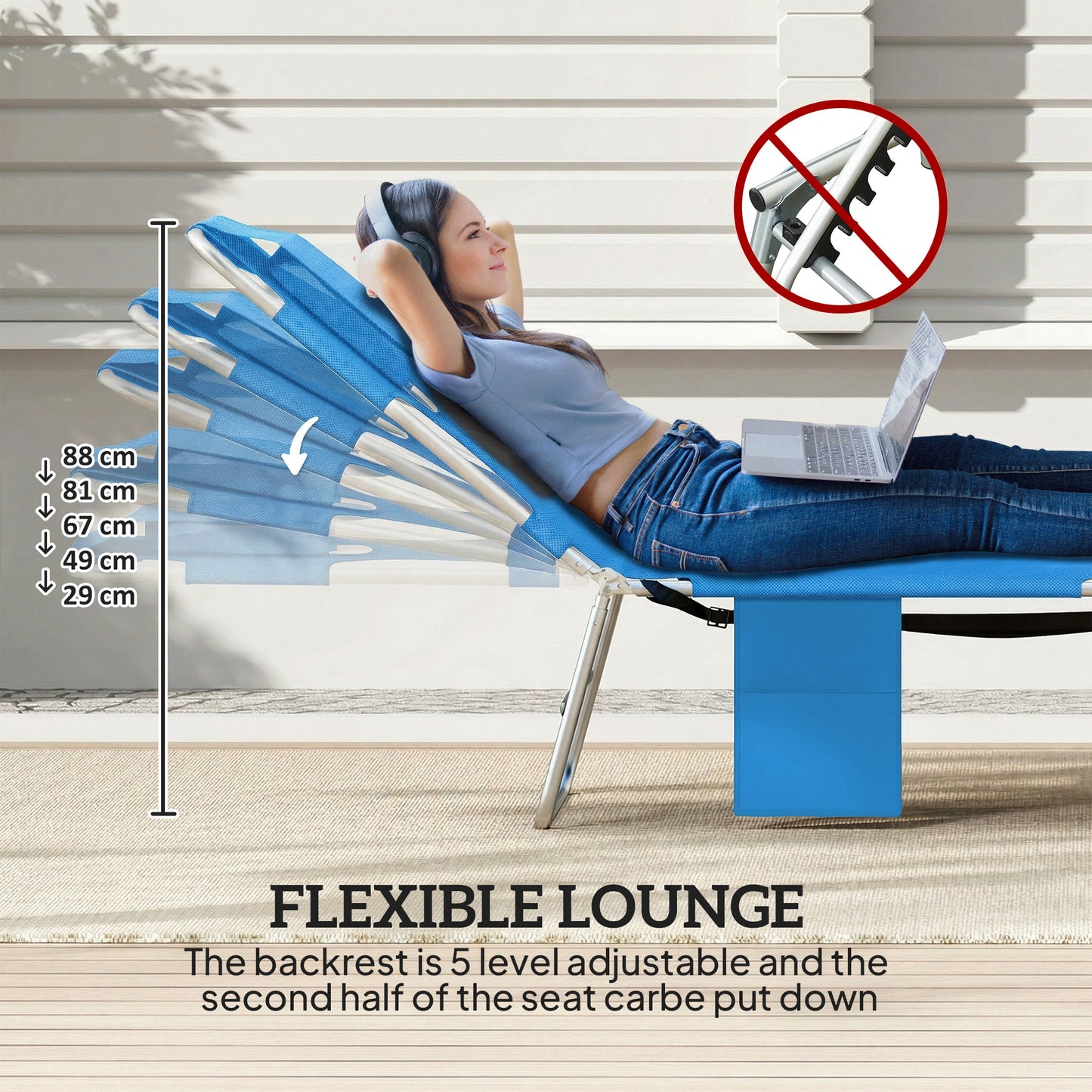 5-Position Adjustable Sun Loungers Set of 2 with Reading Hole