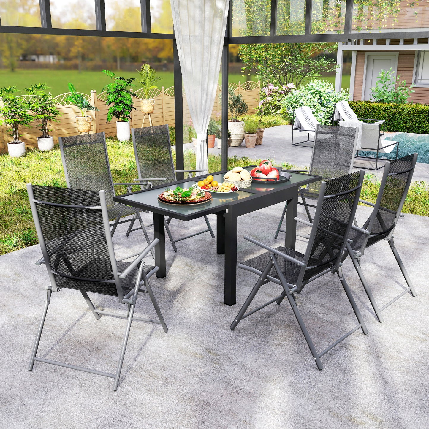 Extending Garden Table, Outdoor Dining Table with Aluminium Frame (1)
