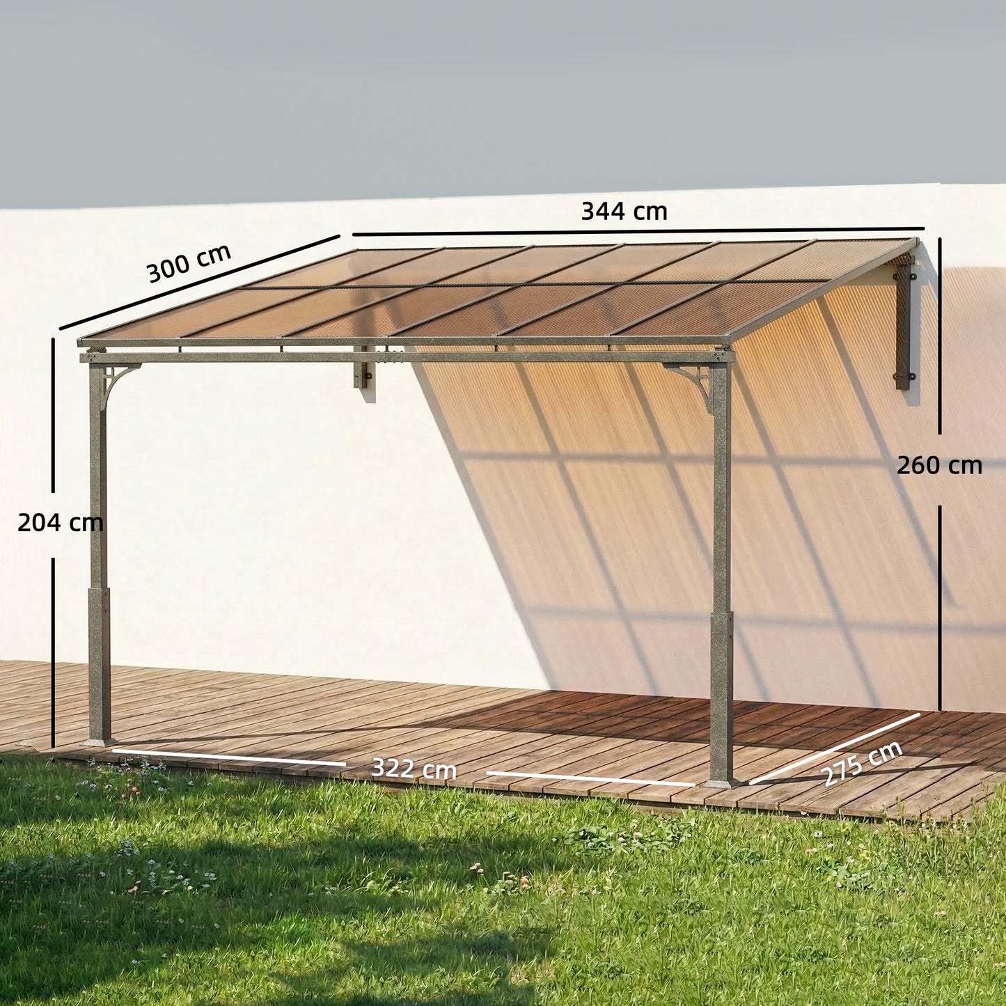 3.4 x 3 m Metal Lean-to Pergola