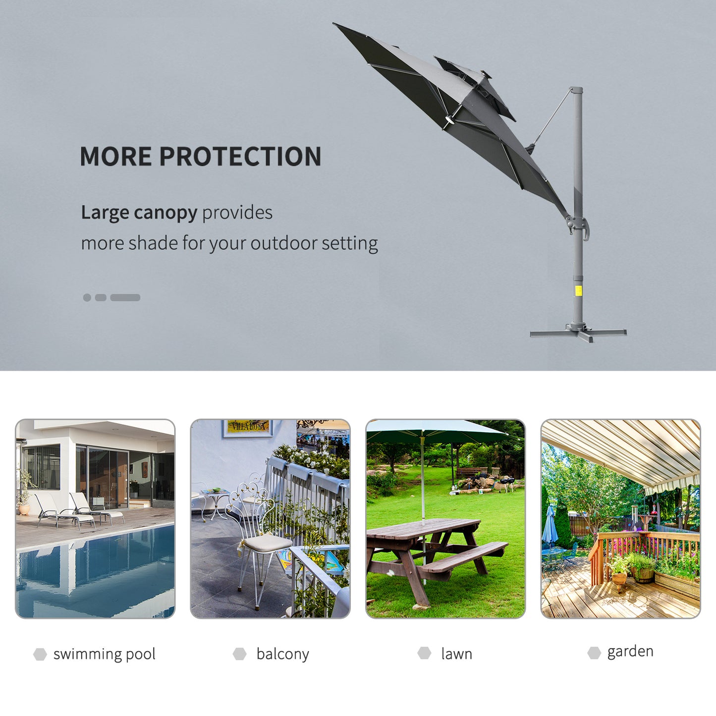 3m Cantilever Parasol w/ Solar Lights Power Bank Base 360° Spin