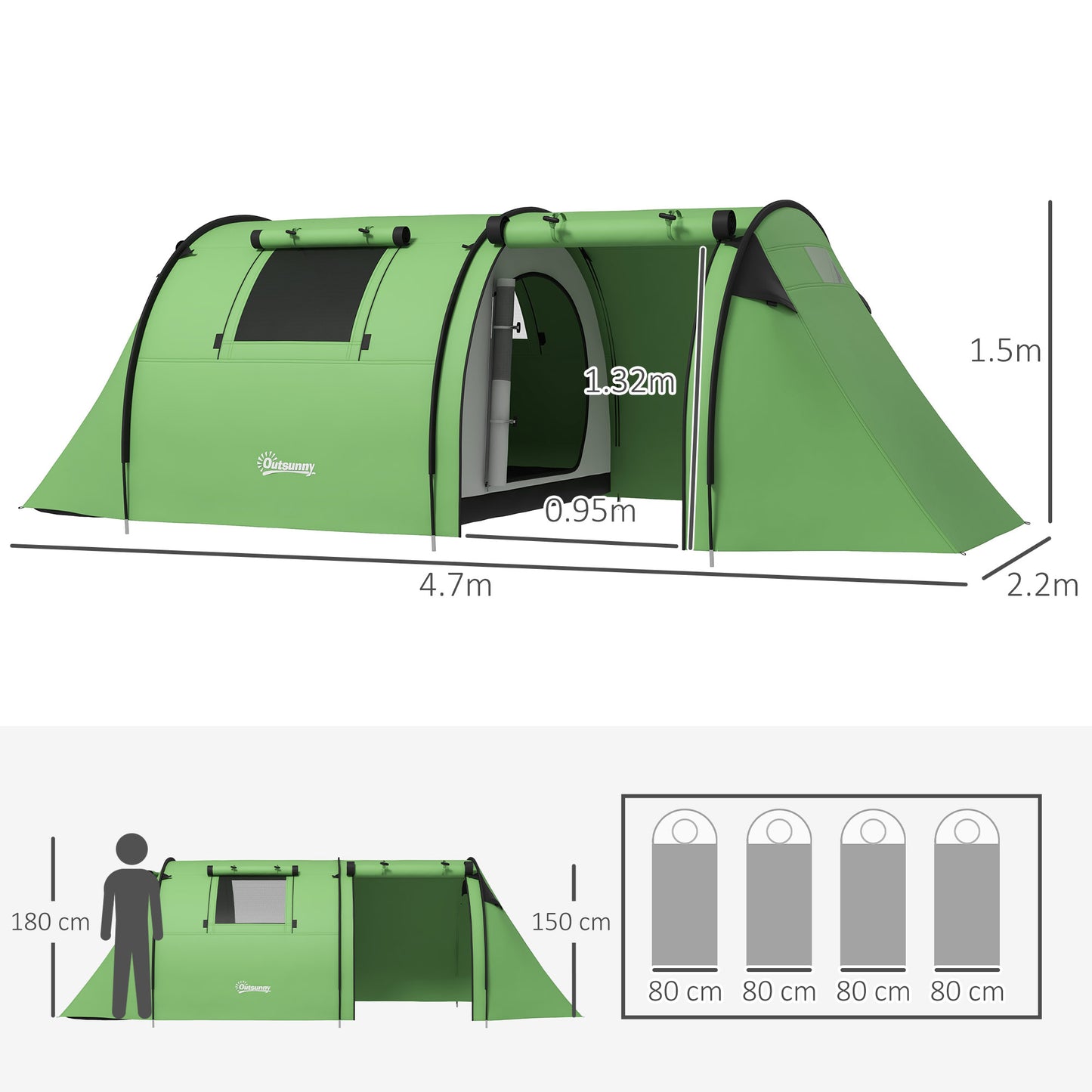 Four Man Duo Room Tunnel Tent, with Accessories
