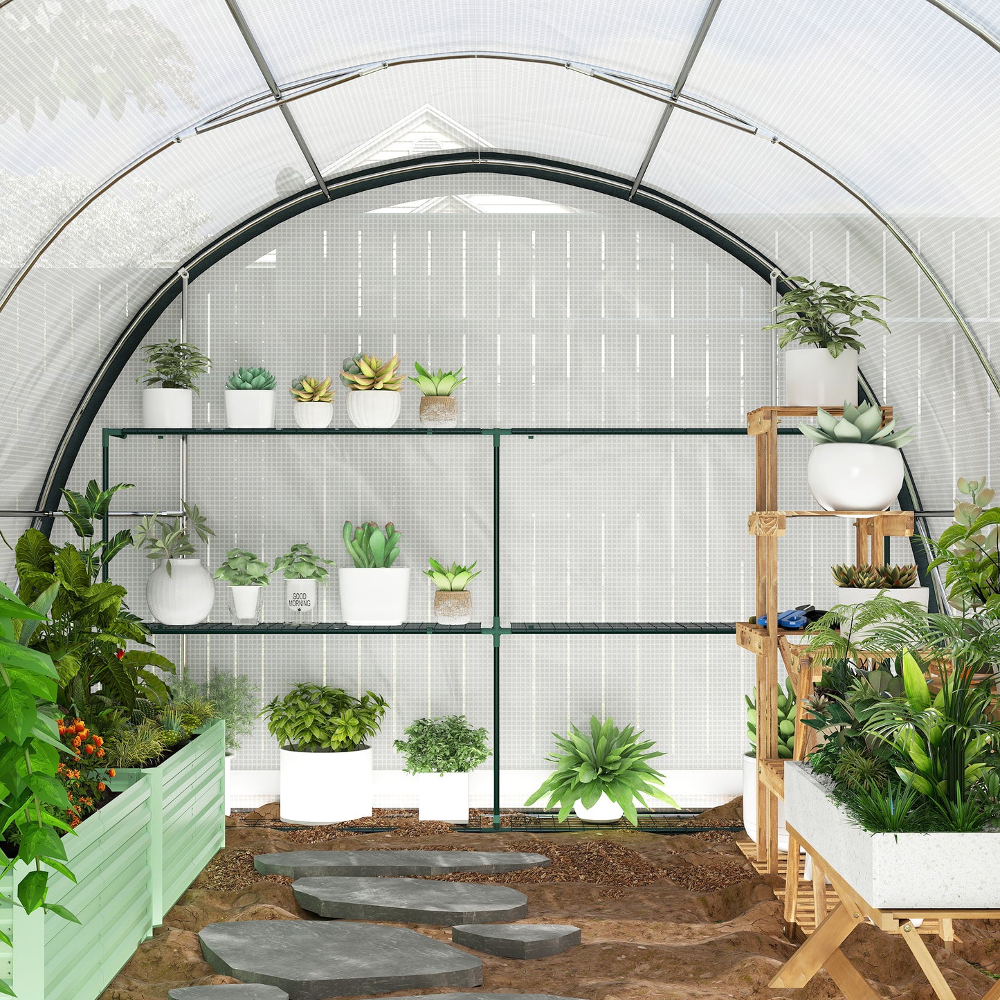 4 x 3(m) Walk-In Tunnel Greenhouse, with Accessories