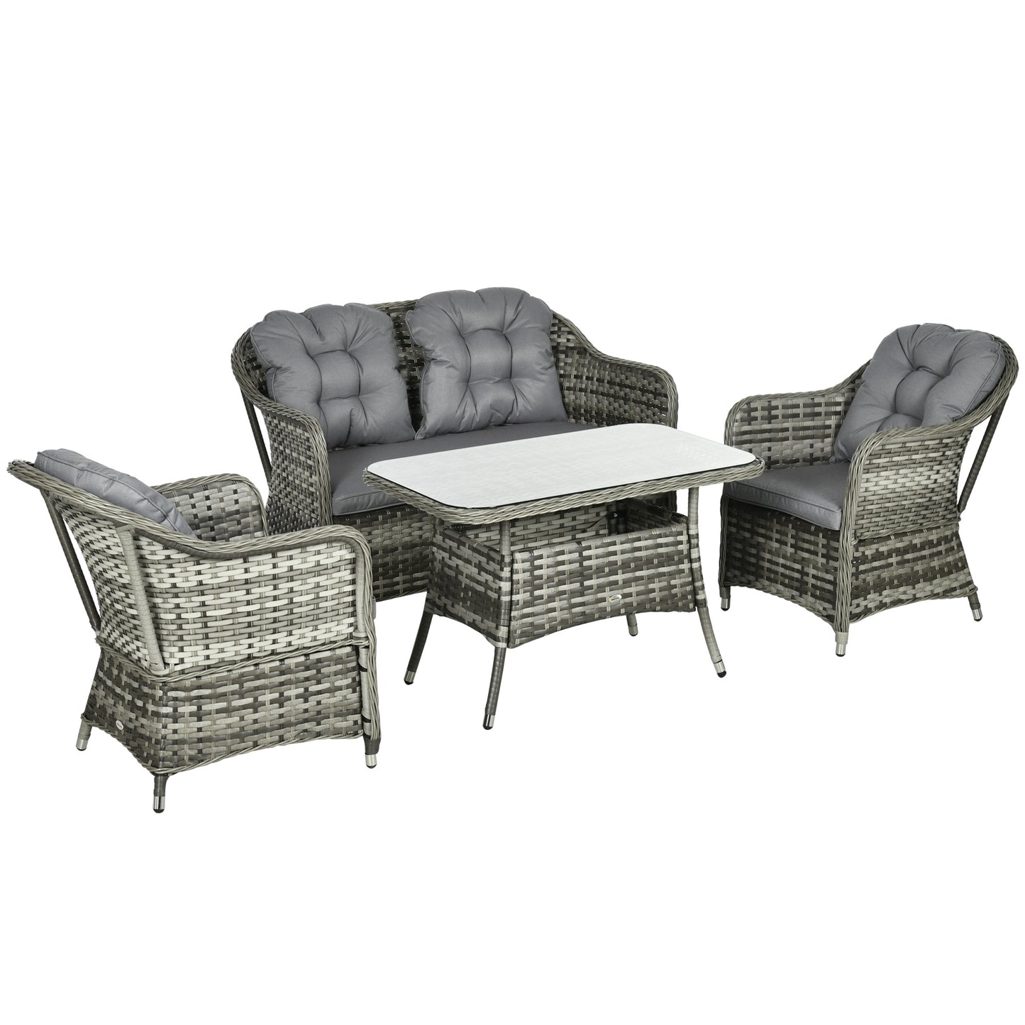 Four-Piece Rattan Set, with Glass-Top Table
