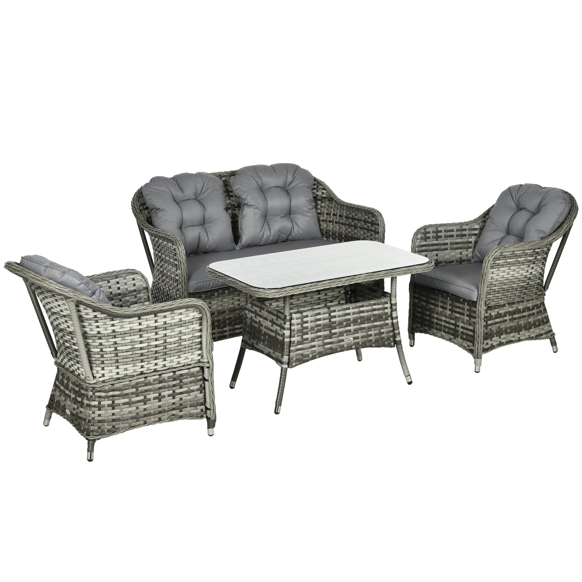 Four-Piece Rattan Set, with Glass-Top Table