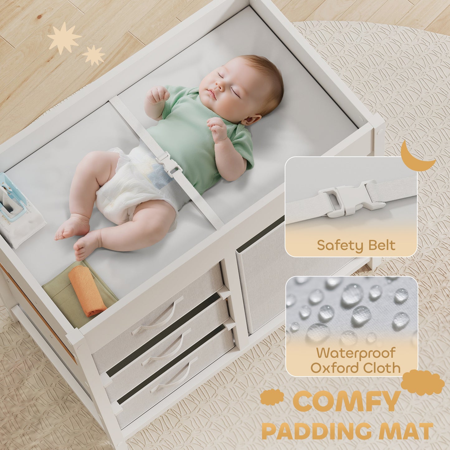 Baby Changing Unit with 4 Storage Drawers, Mat for Bedroom Nursery
