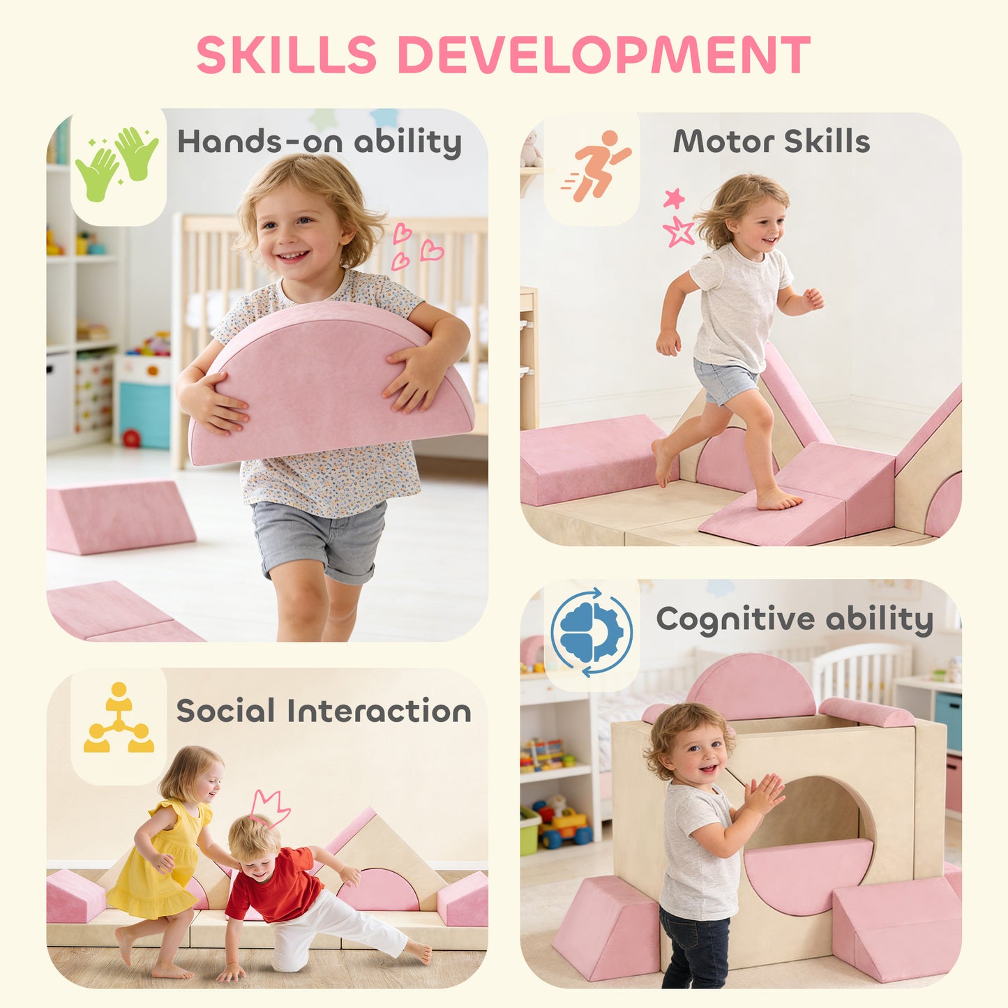 Kids Play Sofa, 12 Pieces Foam Modular Soft Play Set for Playroom