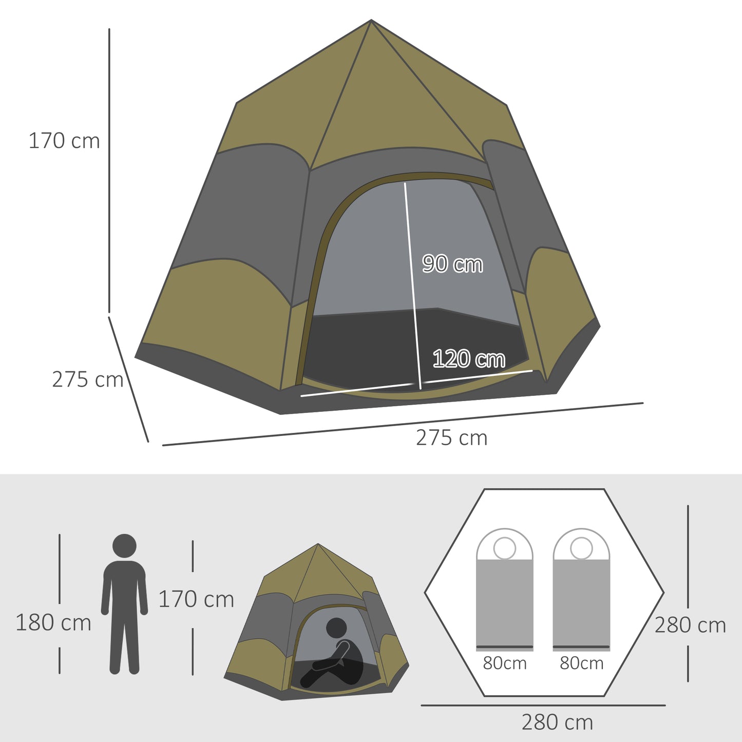 Six Man Hexagon Camping Tent with Hang Hook and Carry Bag