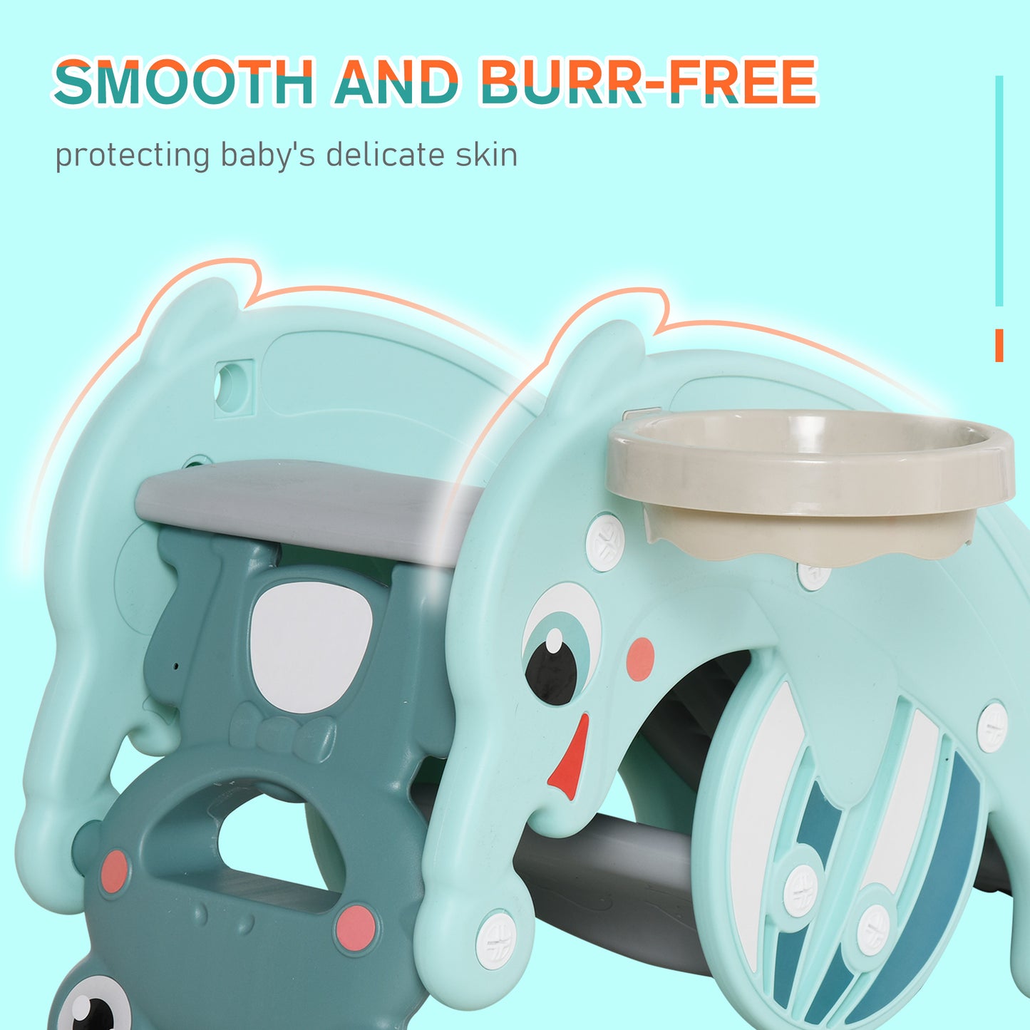 3-in-1 Baby Rocking Horse Portable Slide Basketball Hoop Equipment