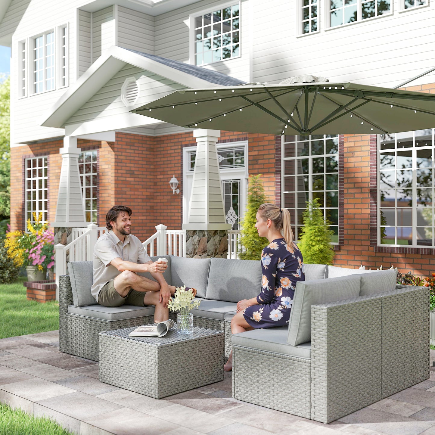 Seven-Piece Modular Rattan Set