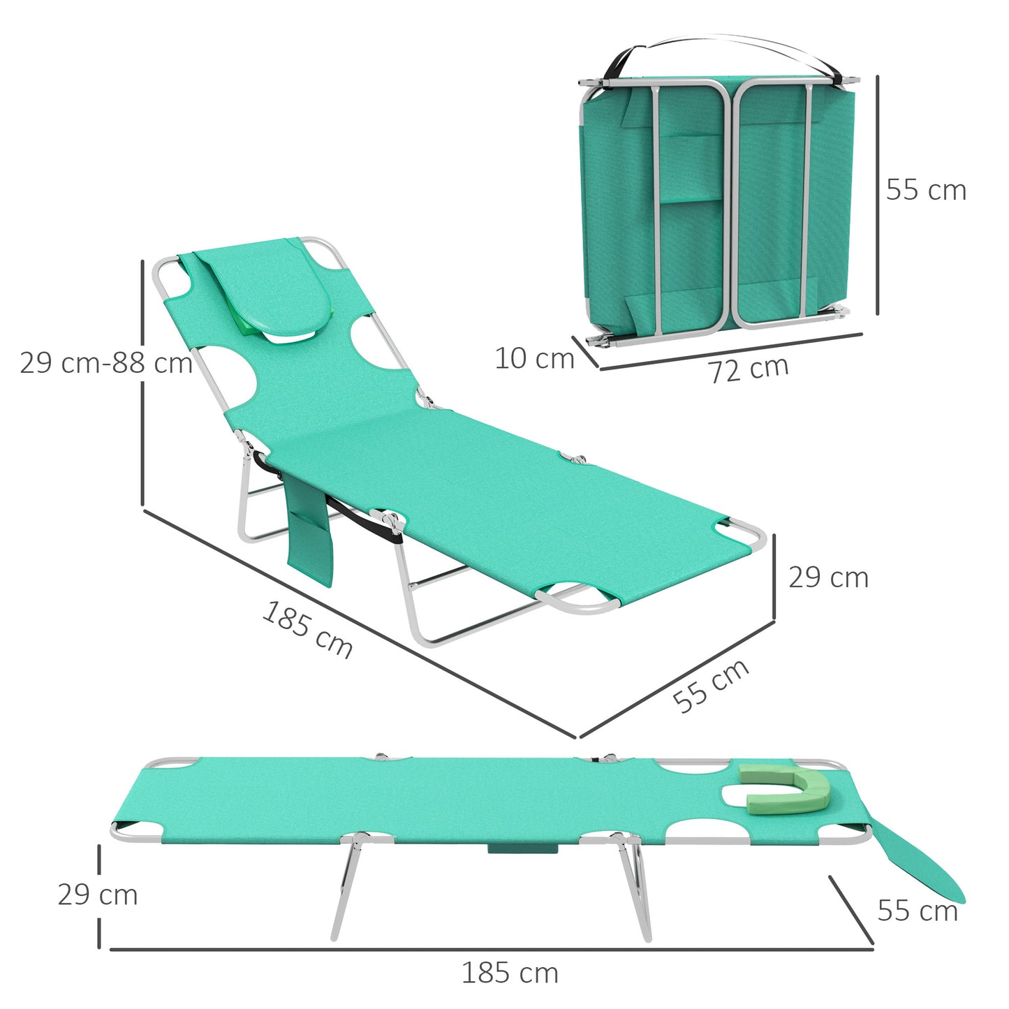 Foldable Sun Lounger Set of 2 with Reading Hole