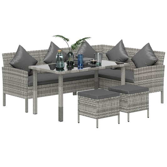 tsunny 6-Seater Rattan Dining Set Sofa Table Footstool Outdoor w/