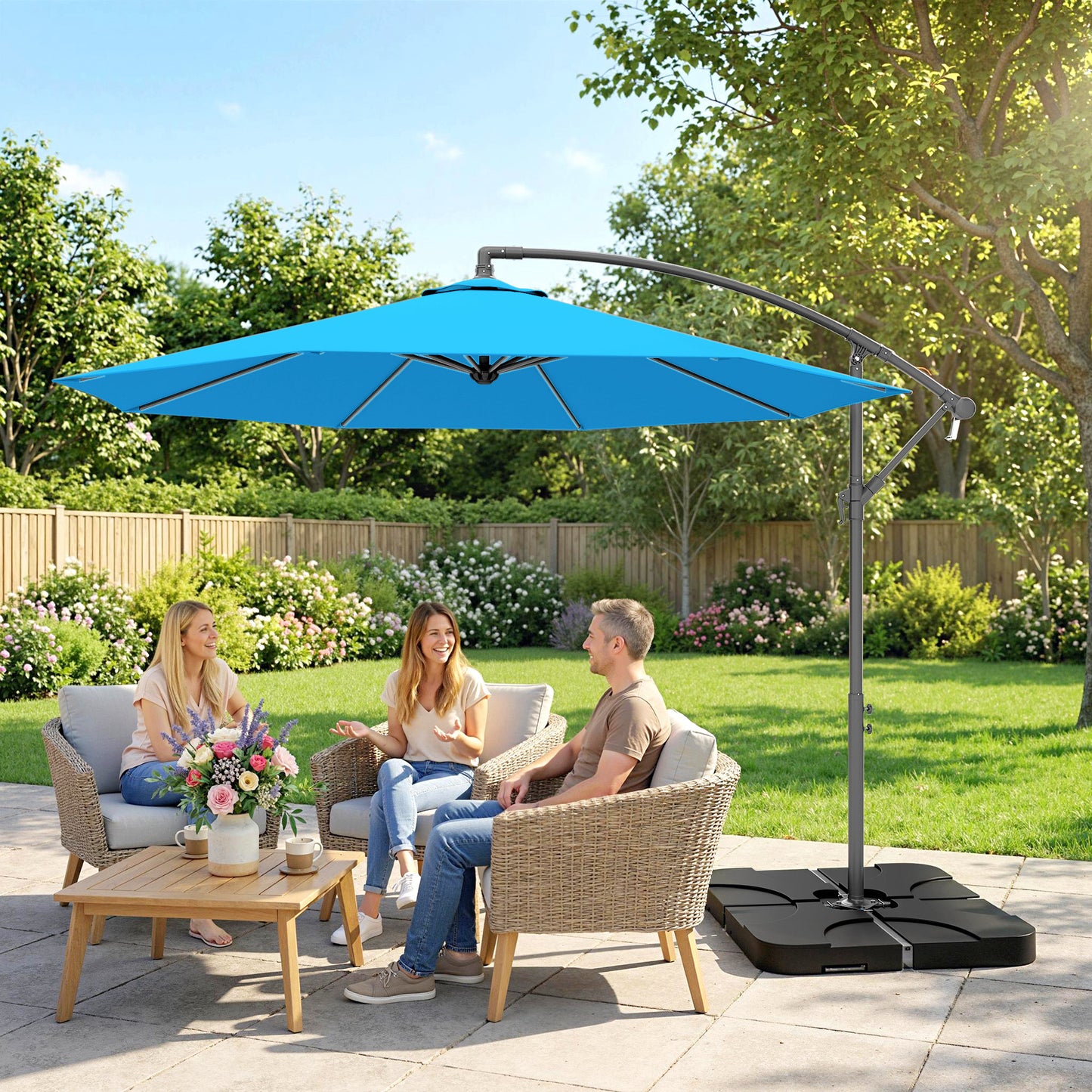 3m Overhanging Parasol, with Base, Weights and Cover