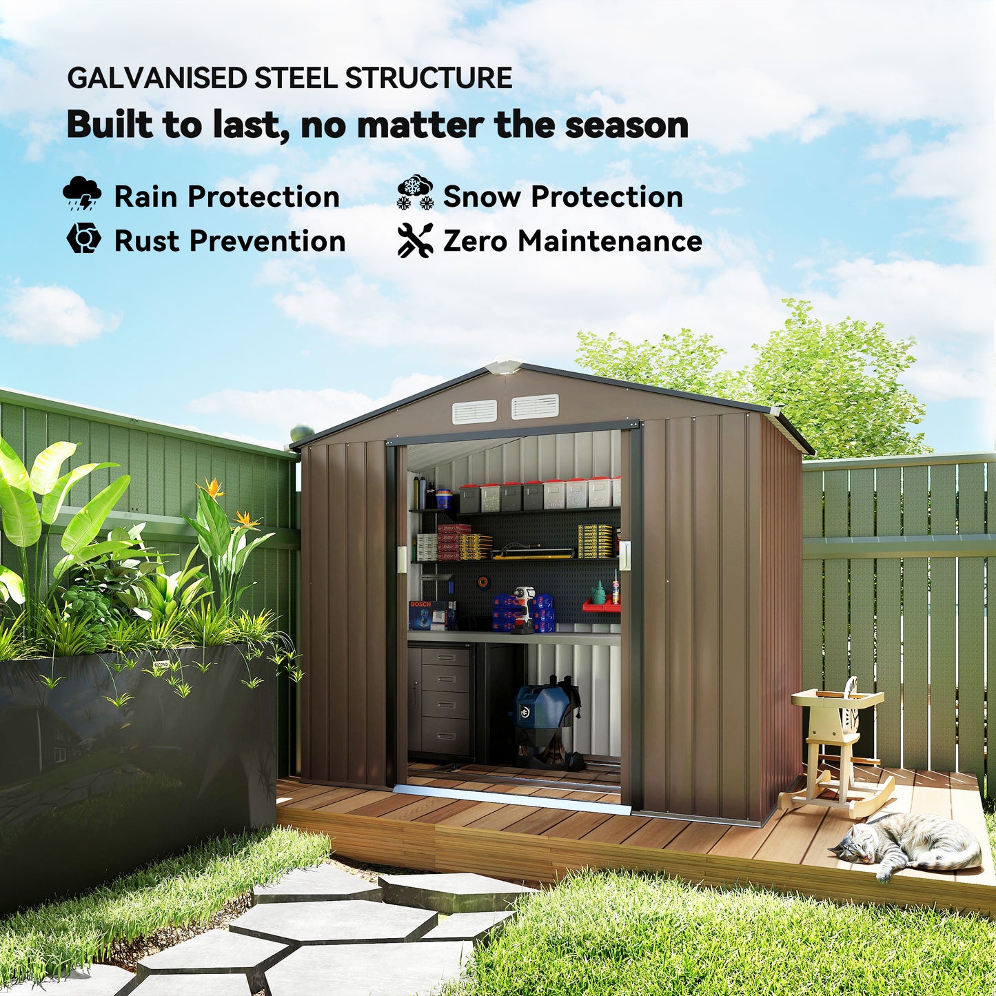 7 x 4ft Metal Garden Shed, Outdoor Storage Tool House (1)