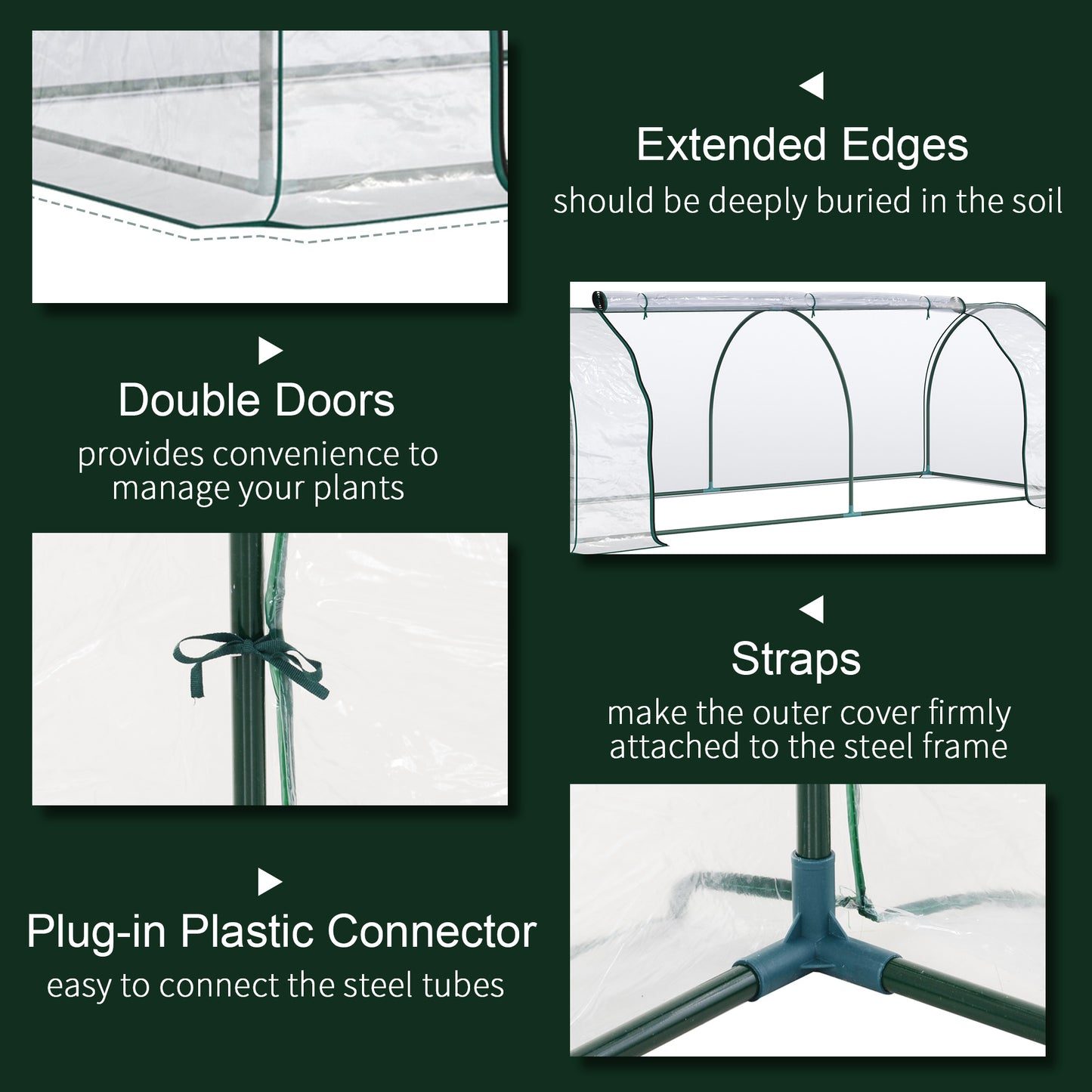 Set of 2 Tunnel Greenhouse, Green Grow House with Roll-up Door
