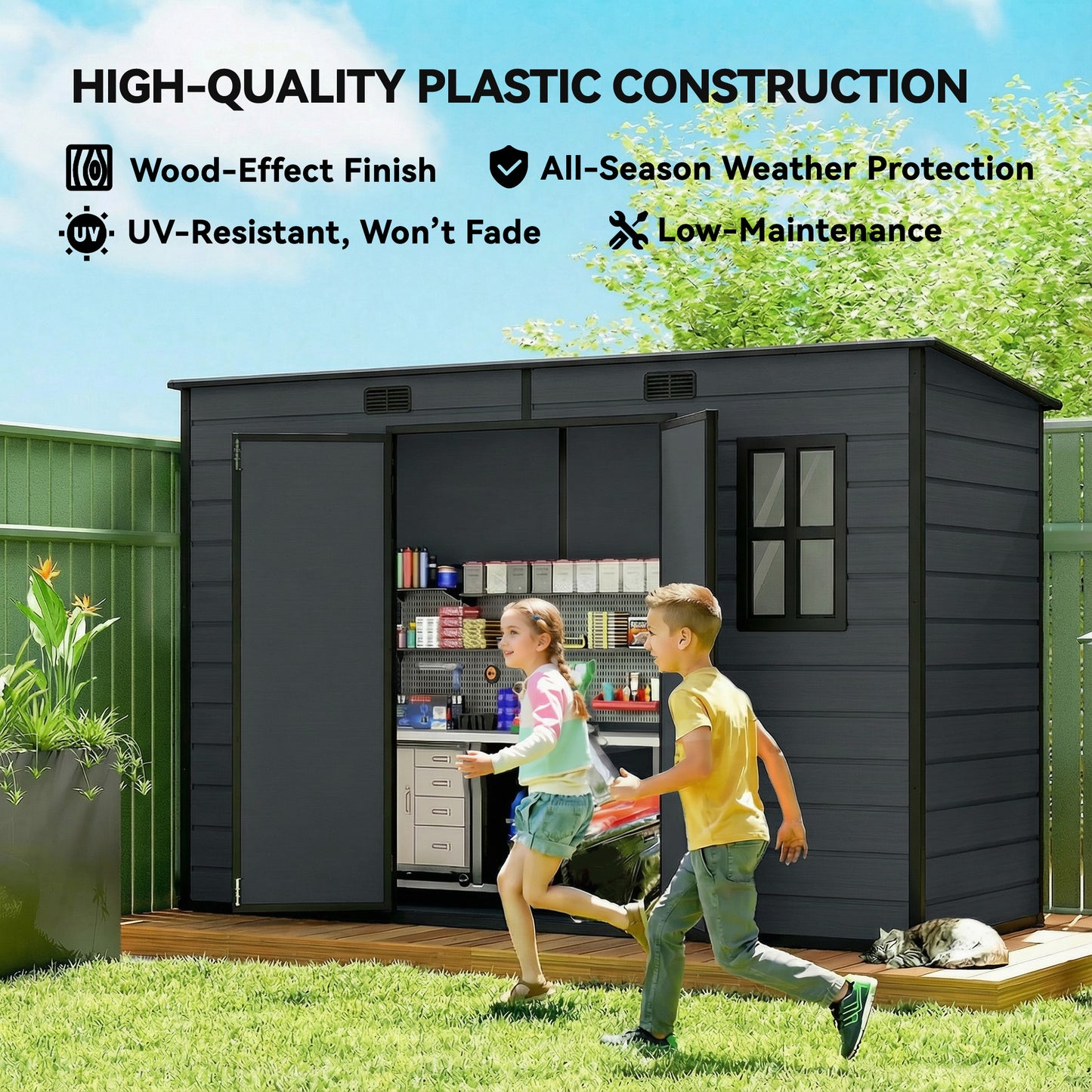 10 x 4 ft Resin Garden Shed, Outdoor Storage Shed with Floor