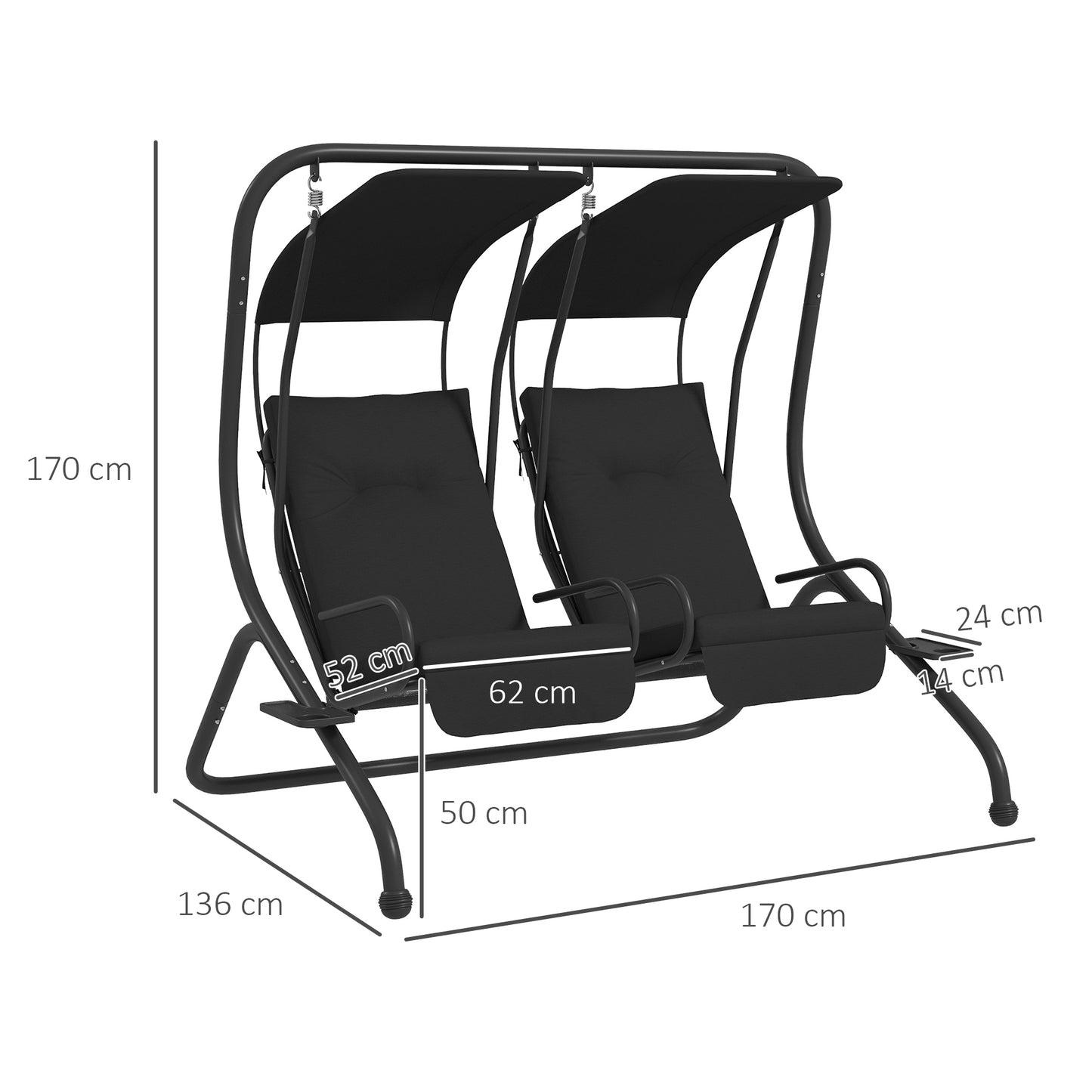 Two-Seat Garden Swing Chair, with Protective Canopy