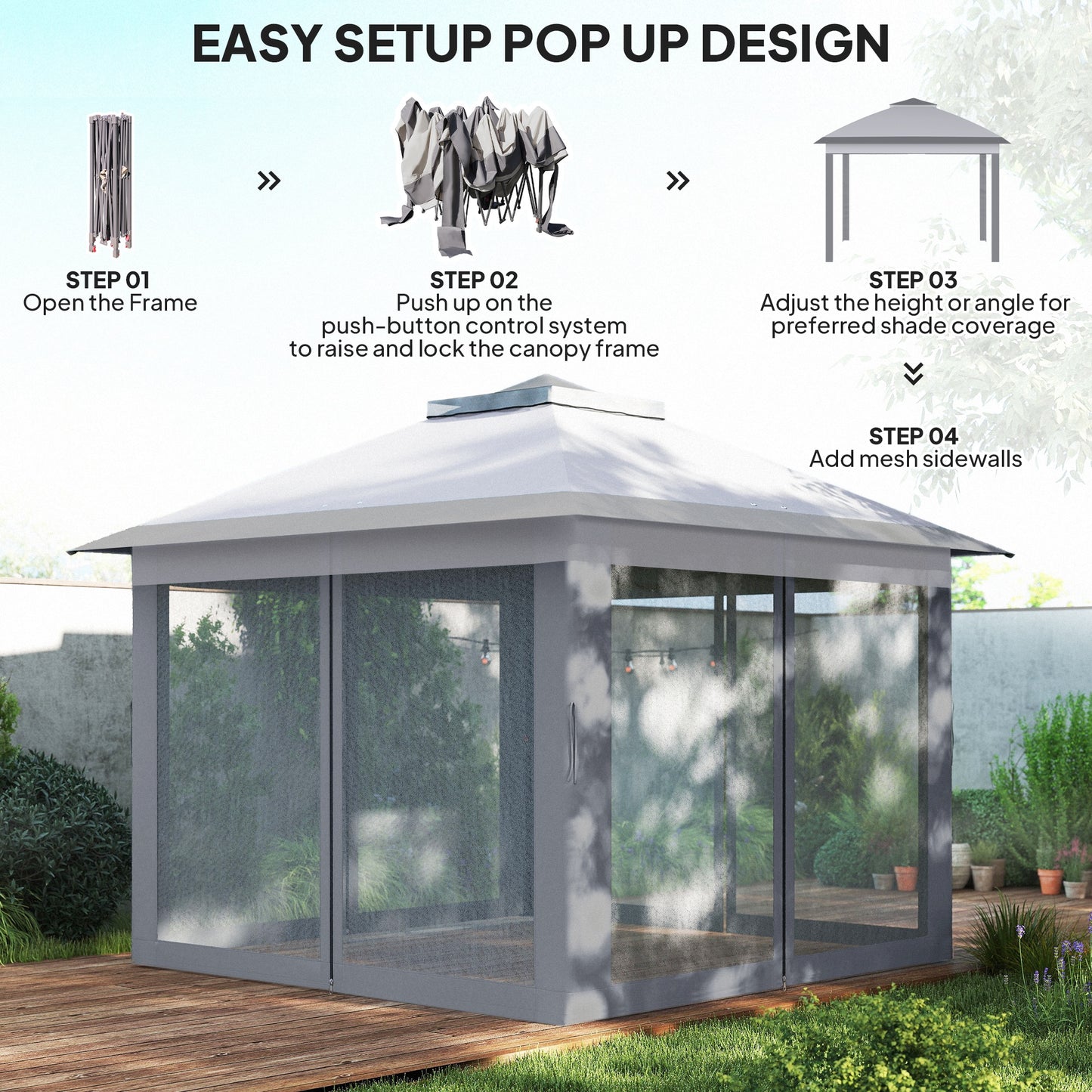 3.3 x 3.3m Pop Up Gazebo, Double Roof Foldable Canopy Tent