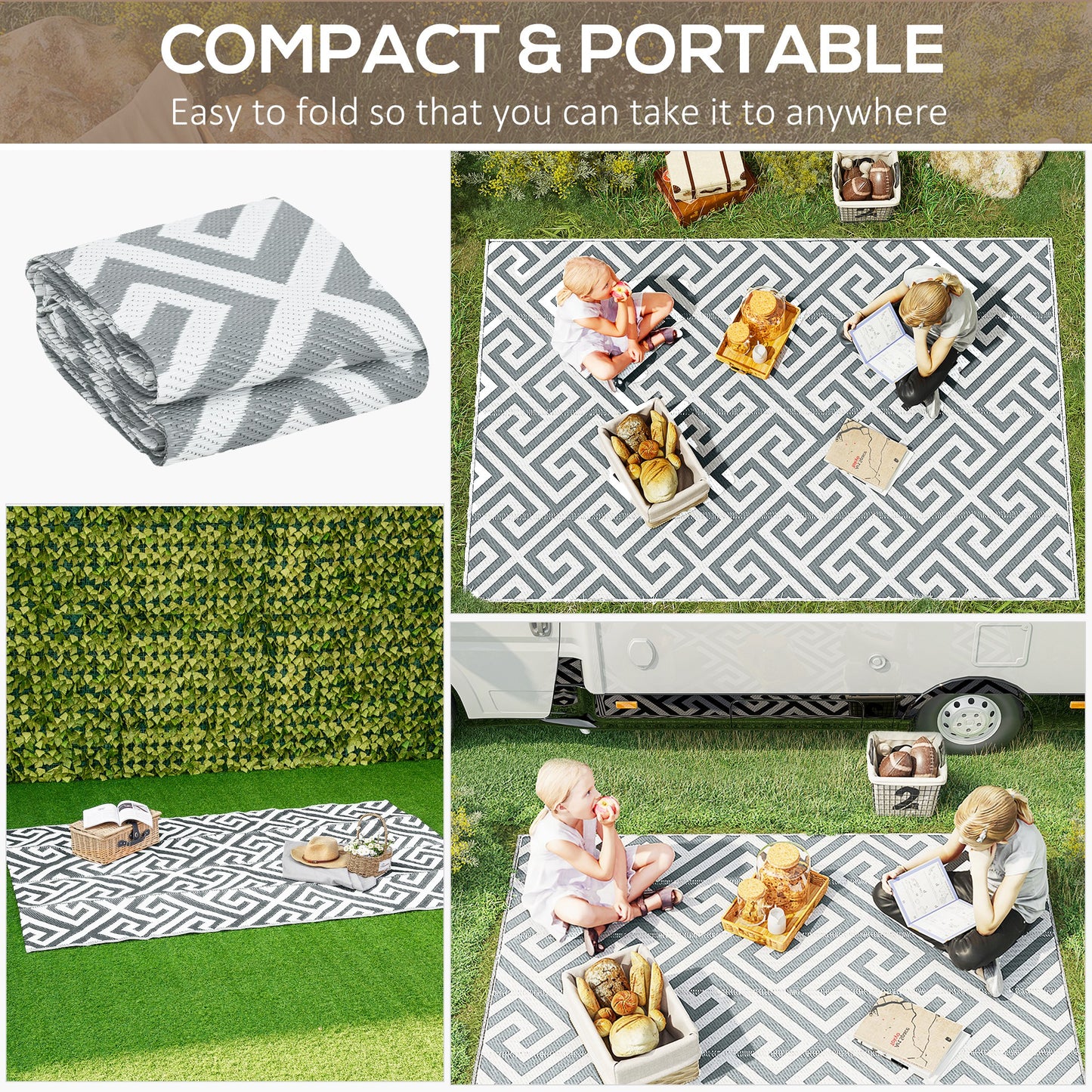 Outdoor Rug Reversible Mat Plastic Straw Rug Portable RV Camping Mat (1)