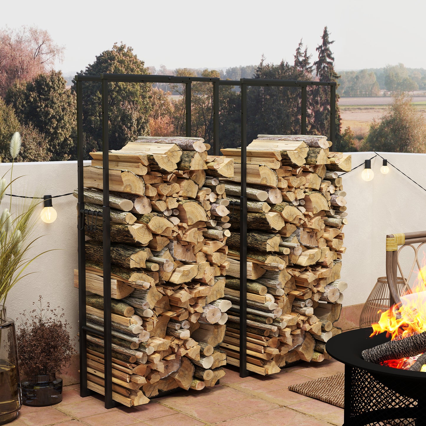 Firewood Log Rack Set of 2, Retractable Metal Wood Store Holder