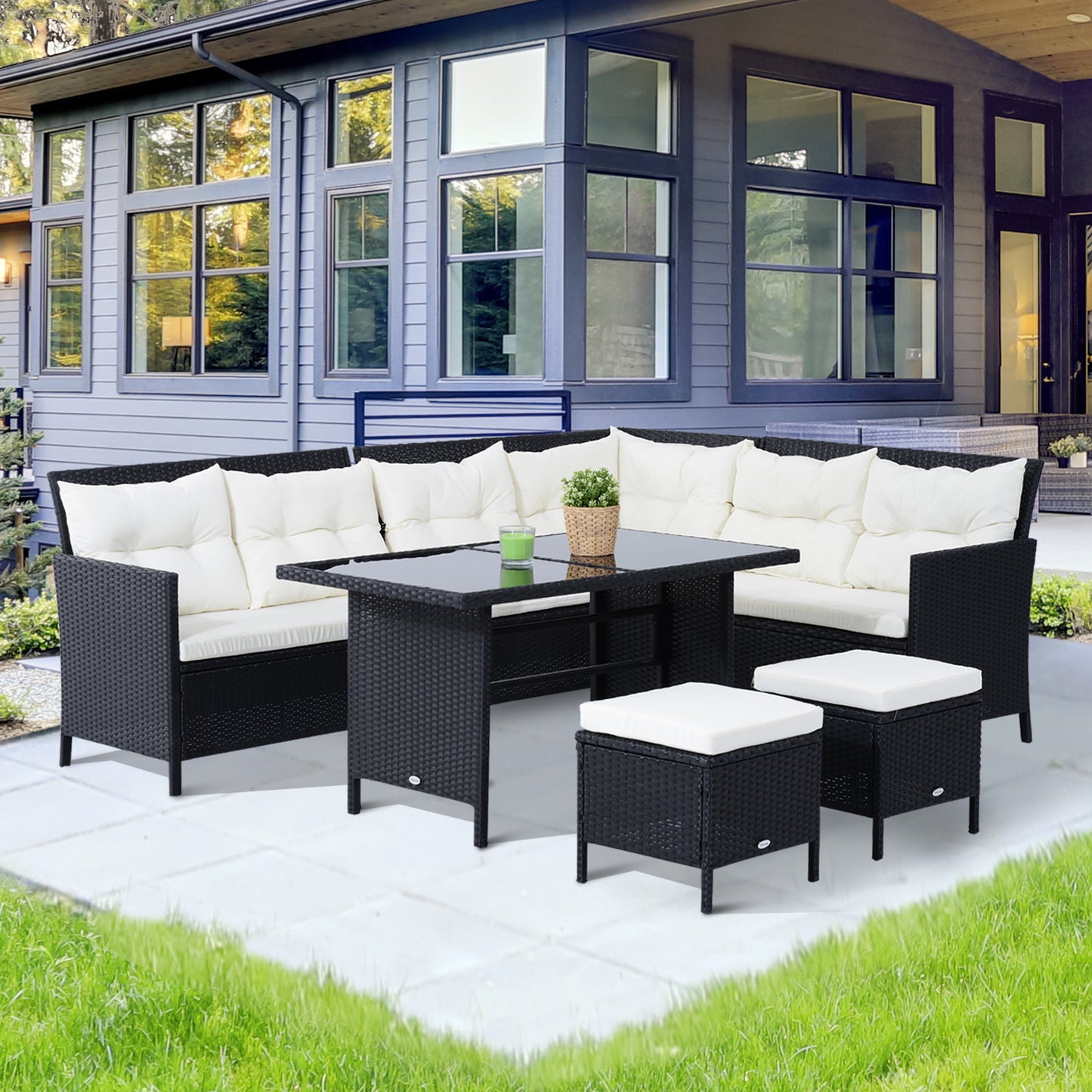 8-Seater Garden Rattan Furniture Rattan Corner Dining Sofa Set