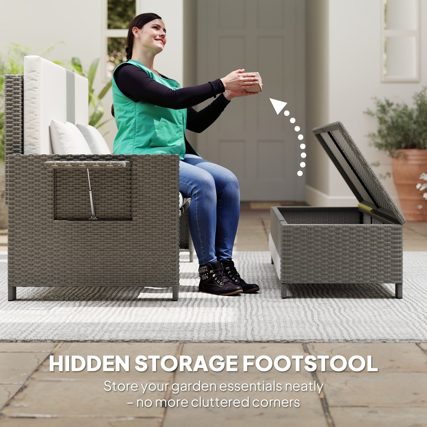Rattan Day Bed, with Footstool