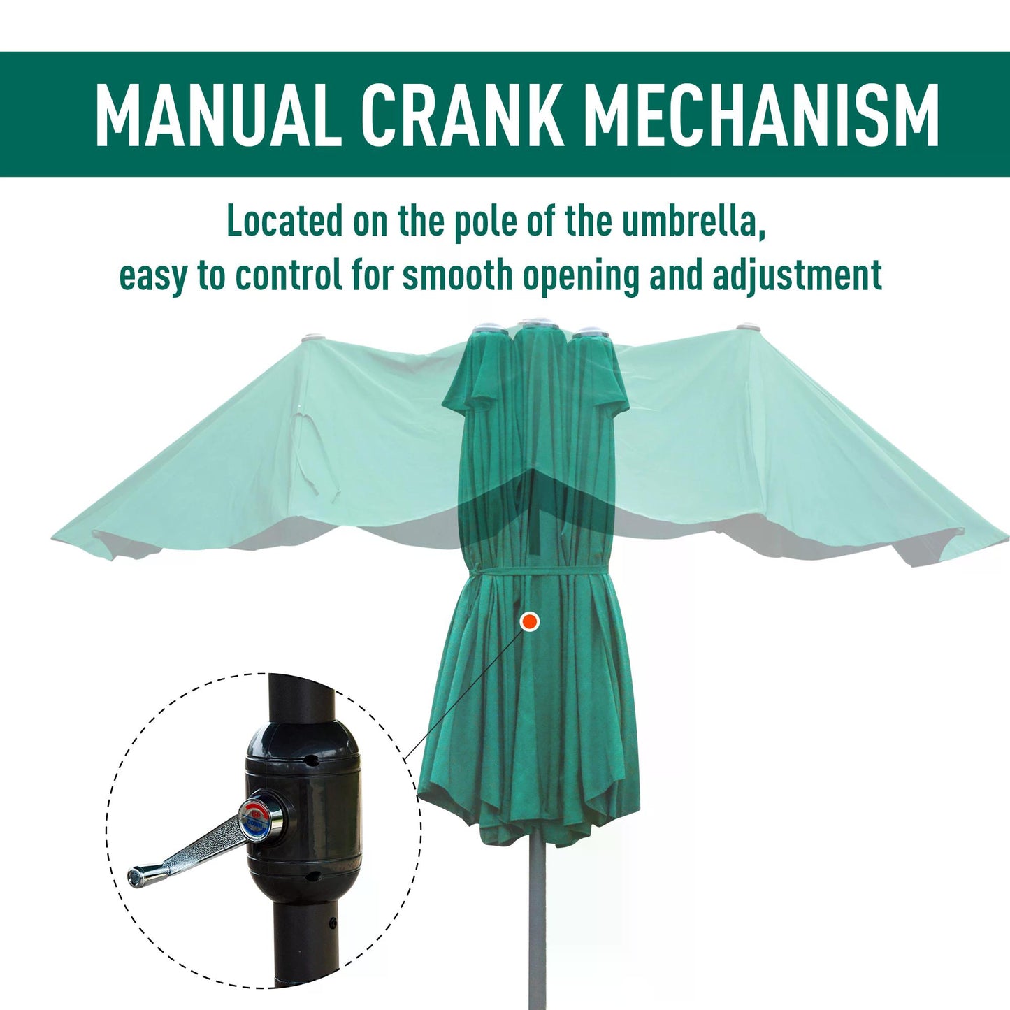 4.6M Sun Umbrella Canopy Double-sided Crank Sun Shade w/ Cross Base (1)