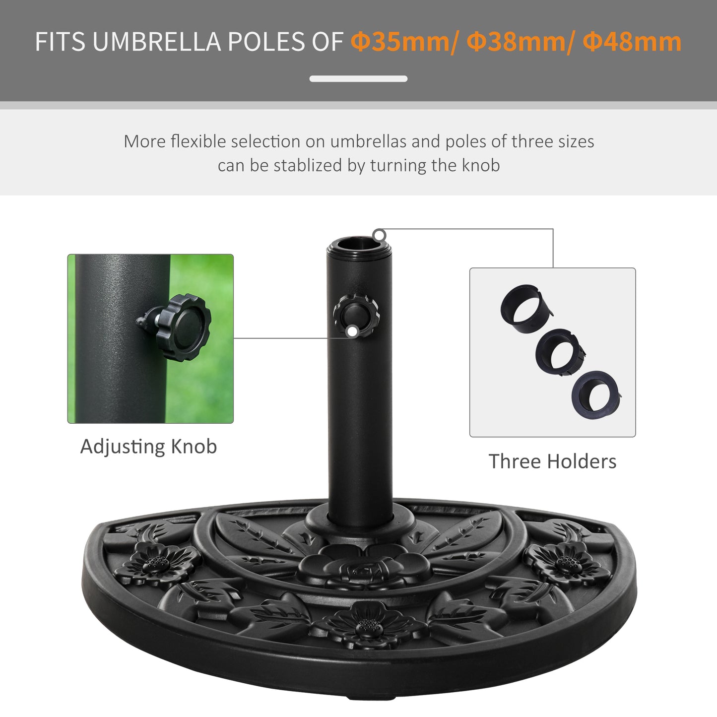 9kg Cement Concrete Half Round Parasol Base Umbrella Stand Garden