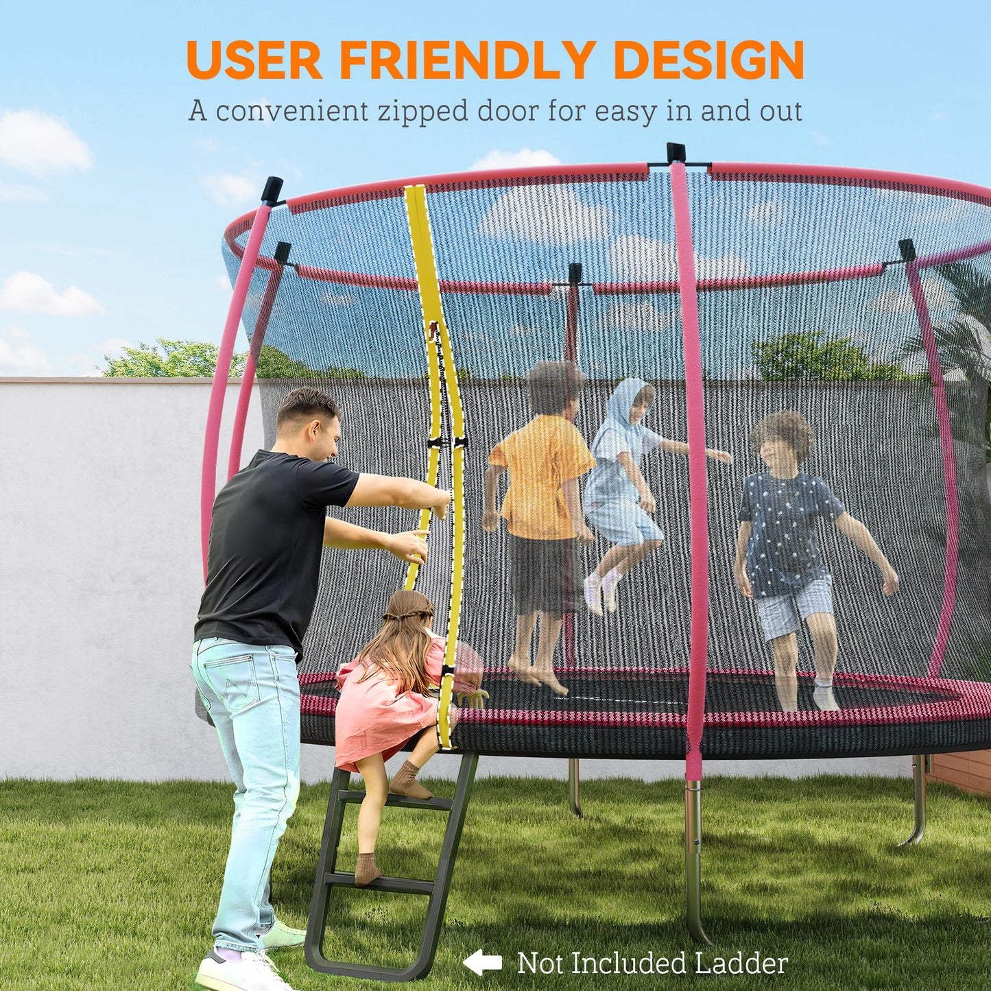 10ft Outdoor Trampoline with Enclosure Net, Spring Cover