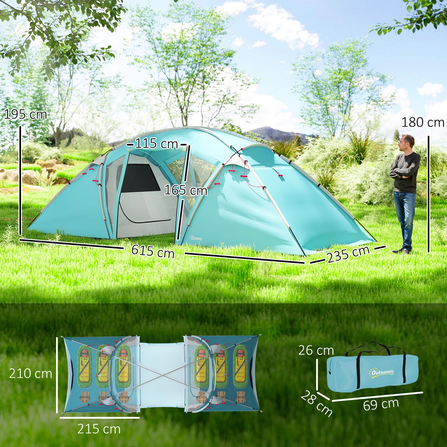 4-6 Man Family Camping Tent w/ 2 Bedrooms and a Living Room