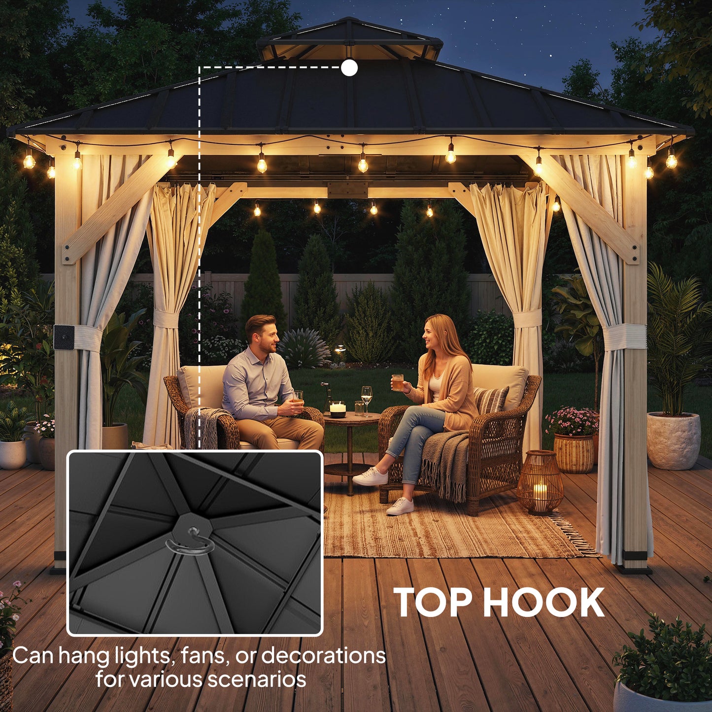 3 x 3 m Outdoor Hardtop Gazebo Canopy with 2-Tier Steel Roof