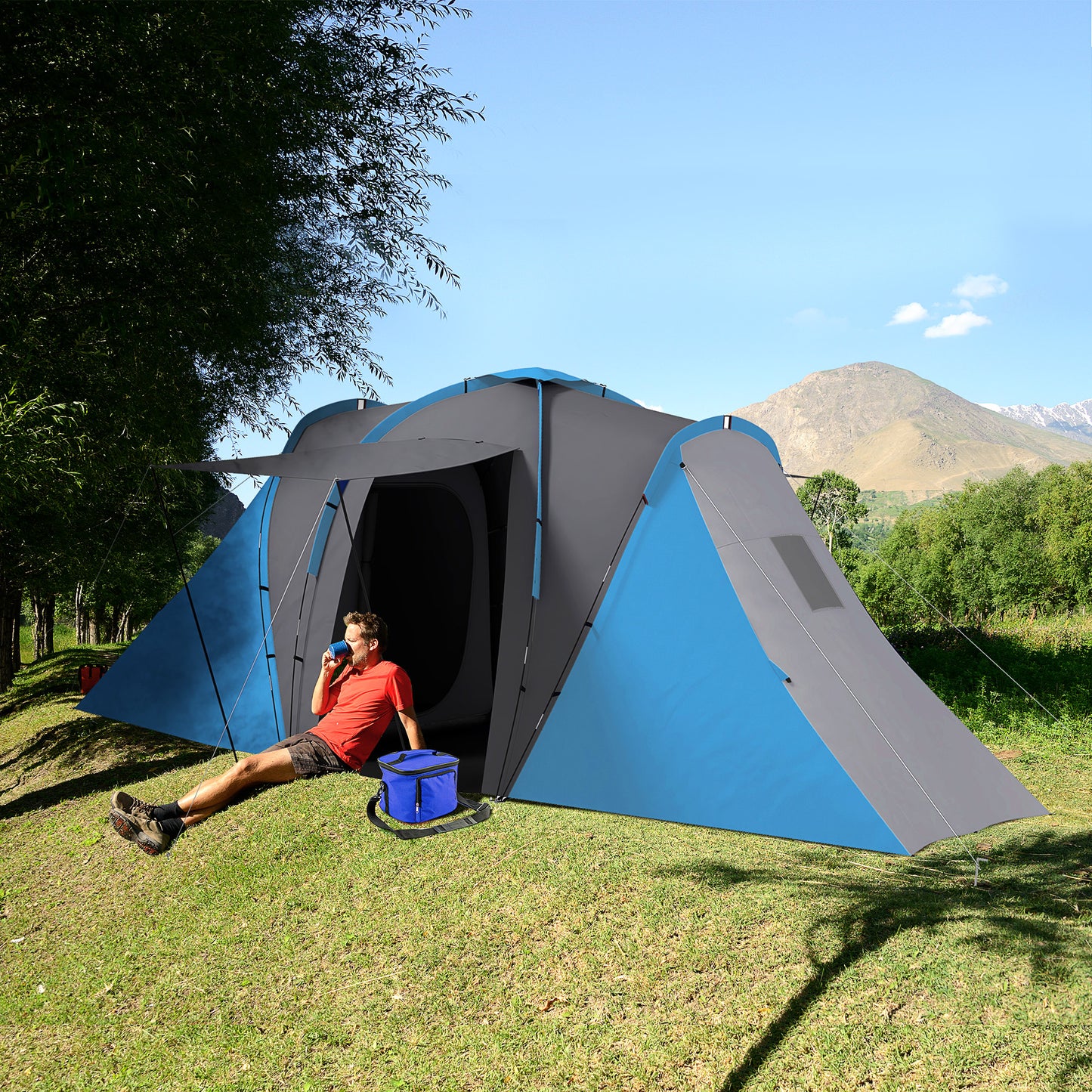 Large Camping Tent Tunnel Tent with 2 Bedroom and Living Area
