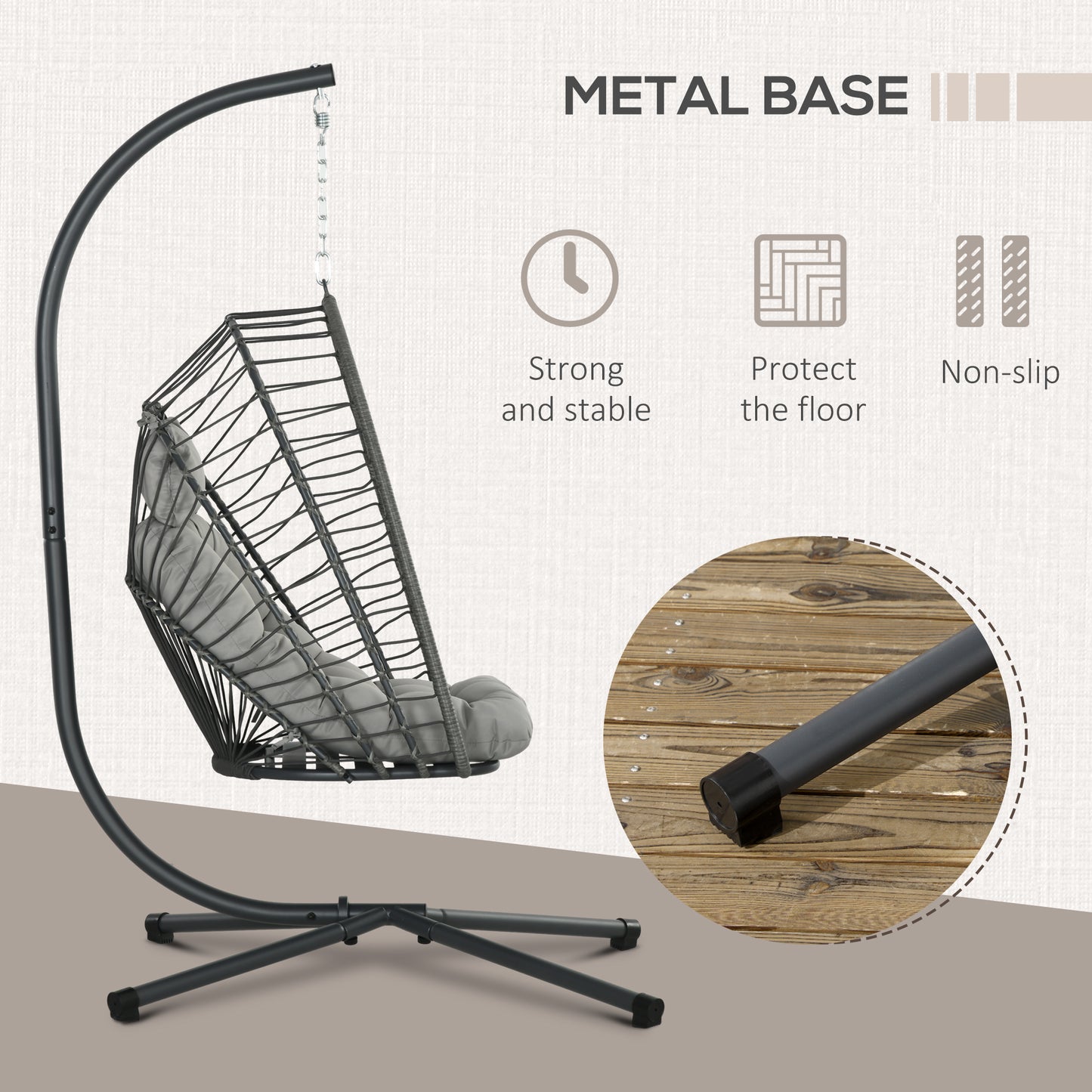 Outdoor PE Rattan Swing Chair with Foldable Basket and Cushion