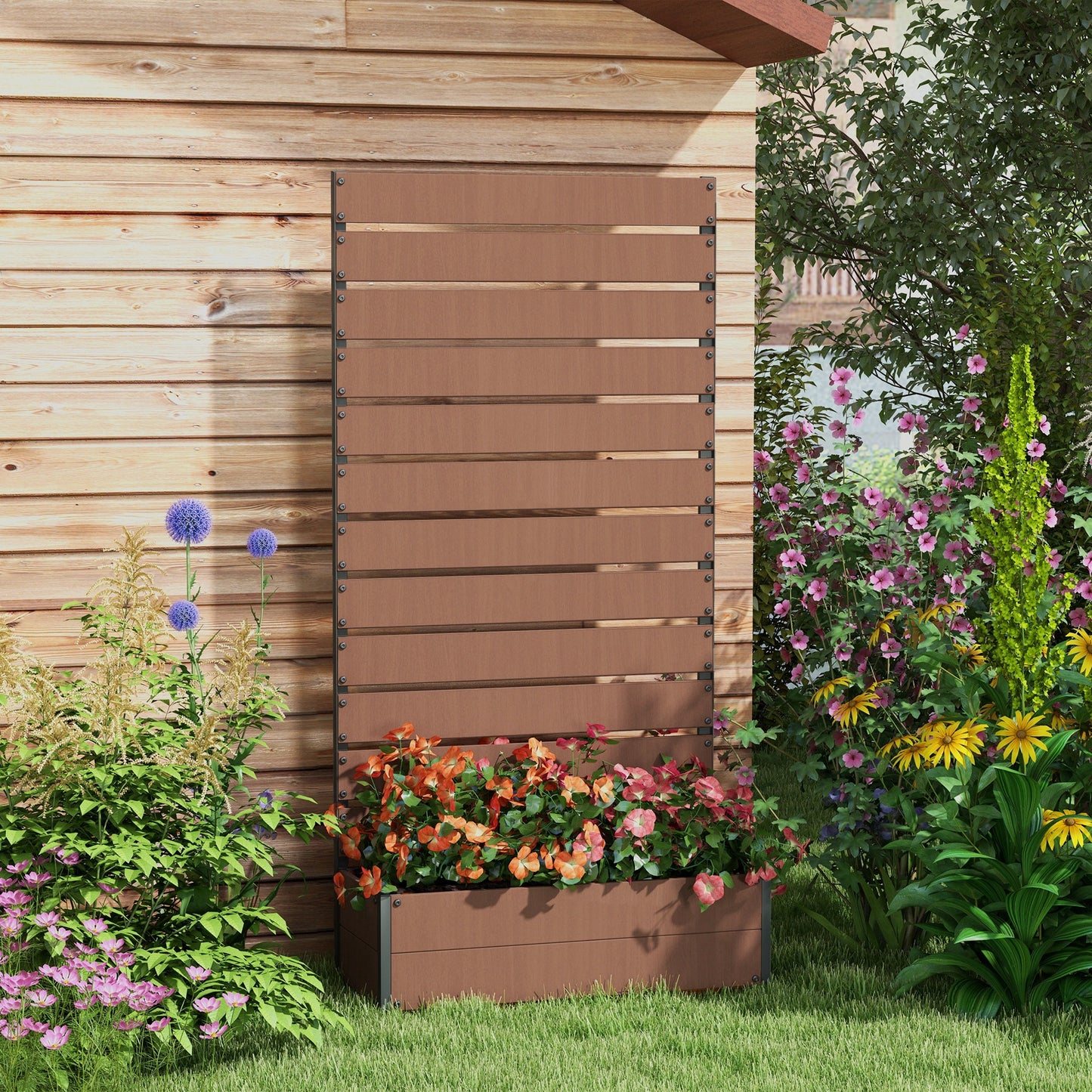 Raised Bed for Garden, Planter with Trellis for Climbing Plants
