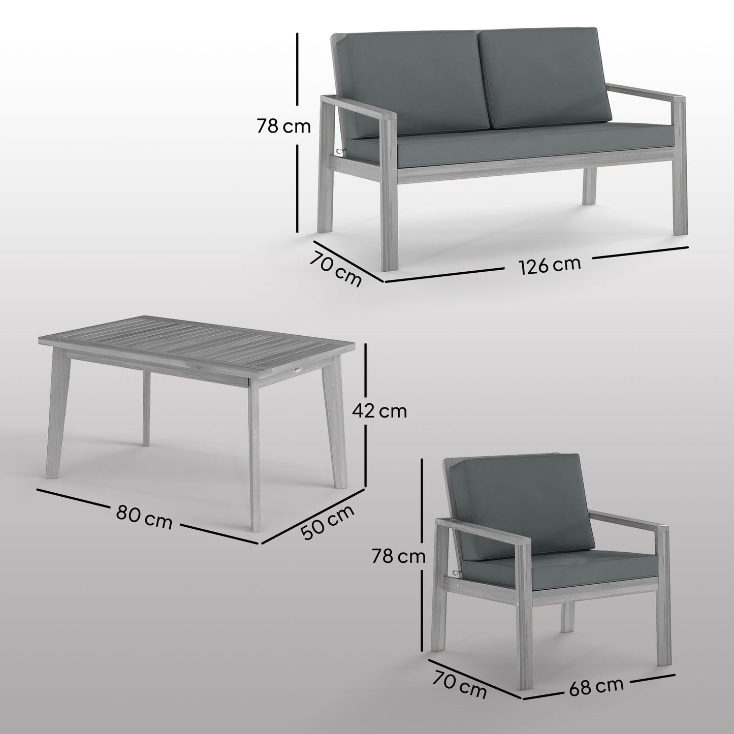 4-Piece Wooden Garden Furniture Set with Cushions