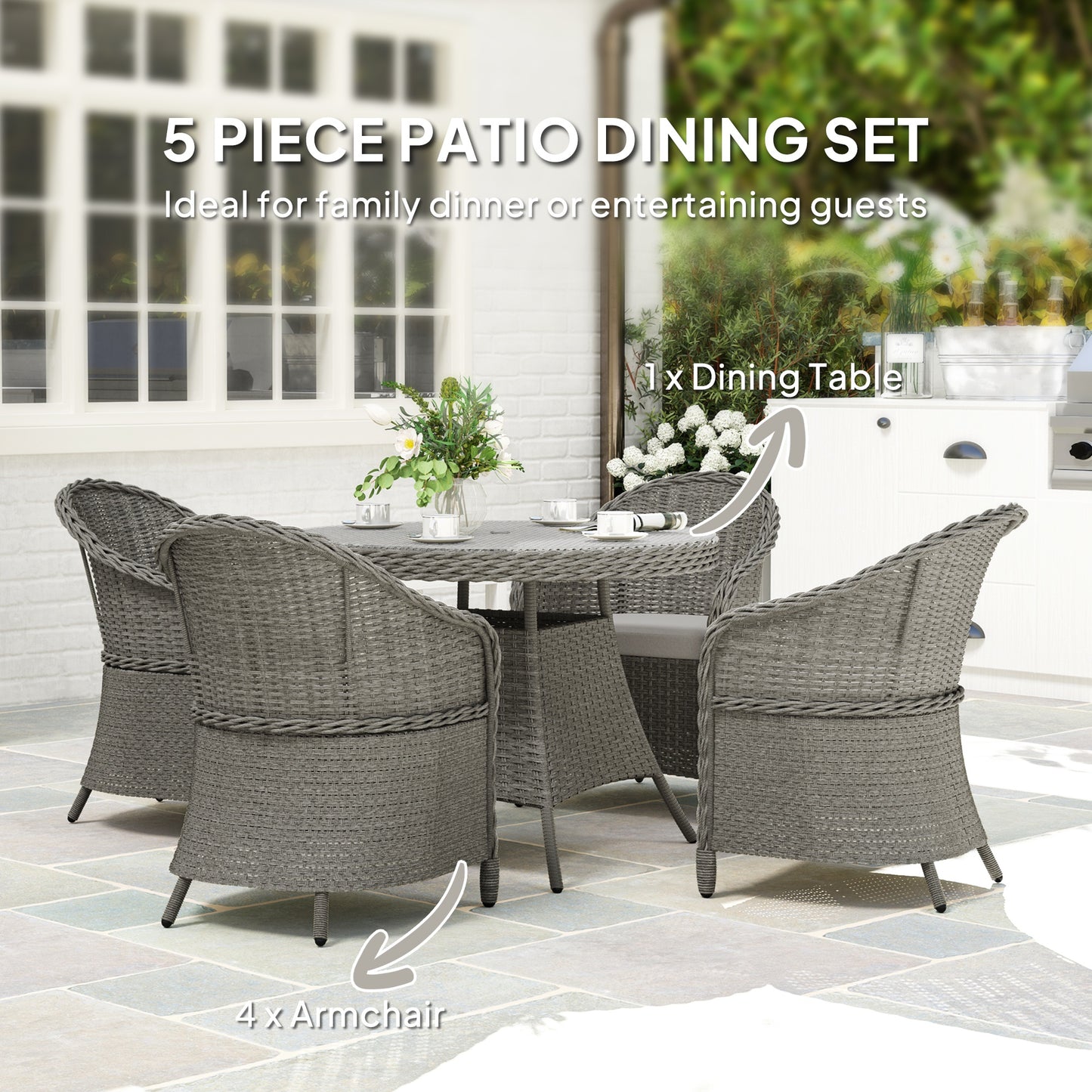 4 Seater Rattan Garden Furniture Set with Cushions